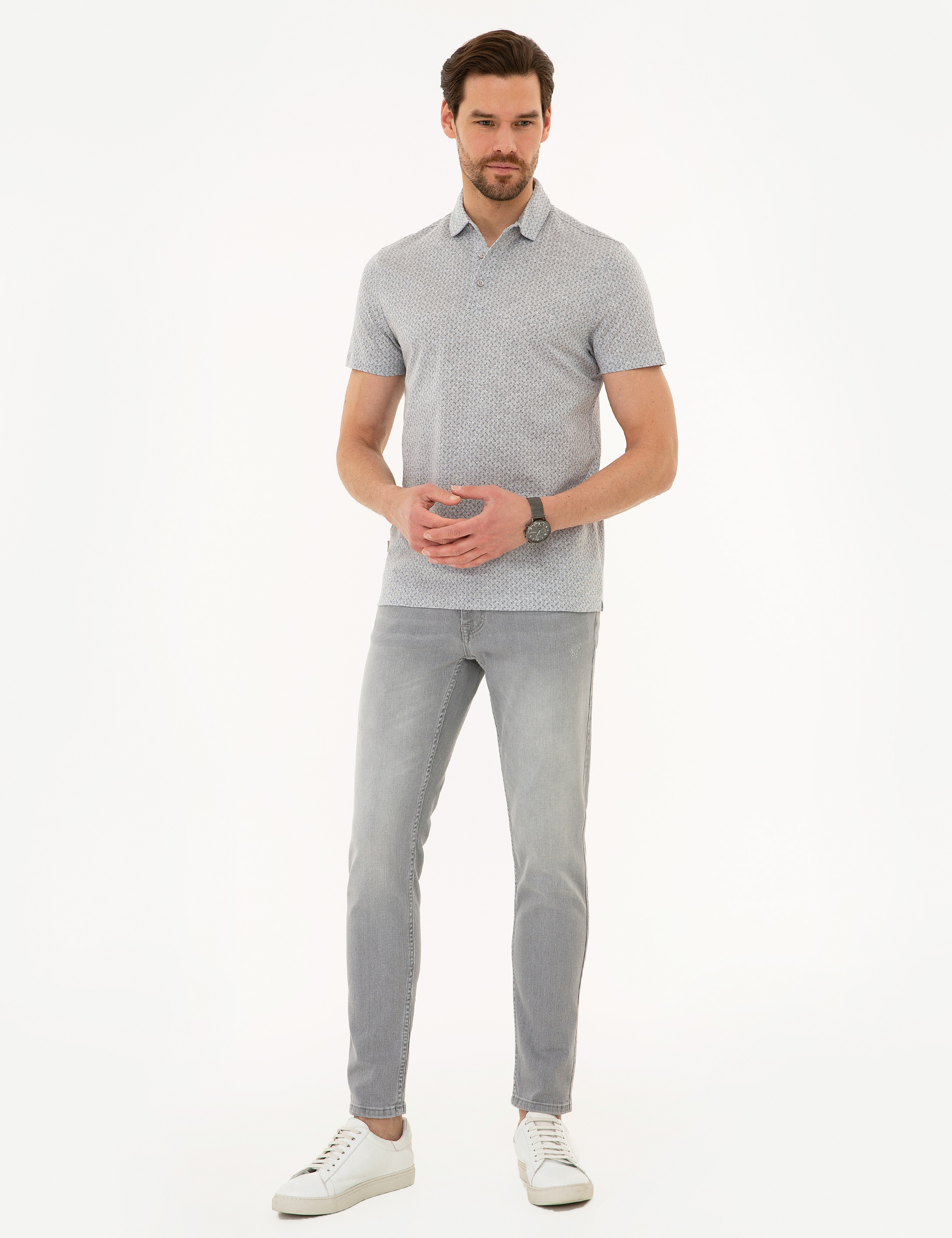 Açık Gri Slim Fit Merserize Polo Yaka Tişört