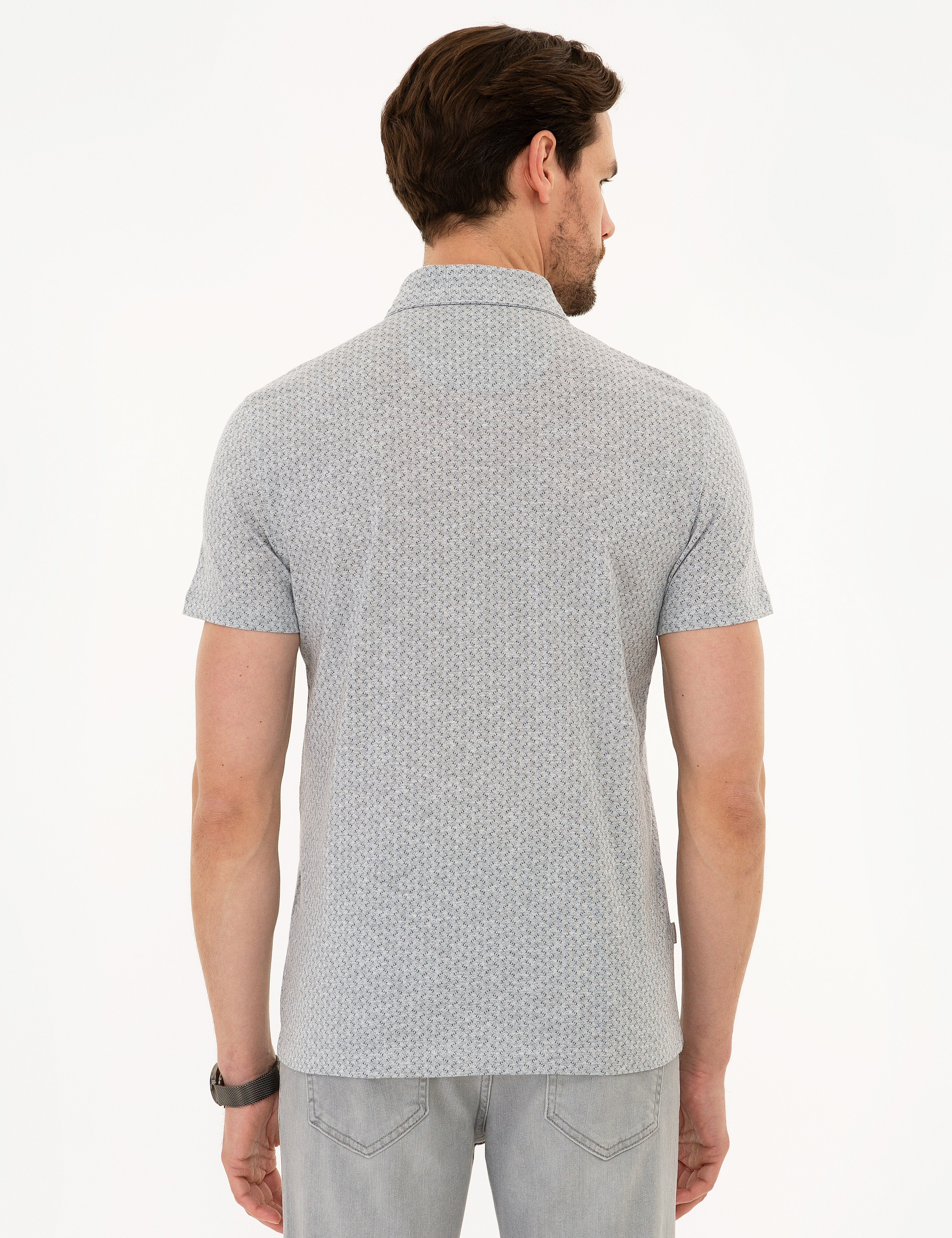 Açık Gri Slim Fit Merserize Polo Yaka Tişört - Image 3