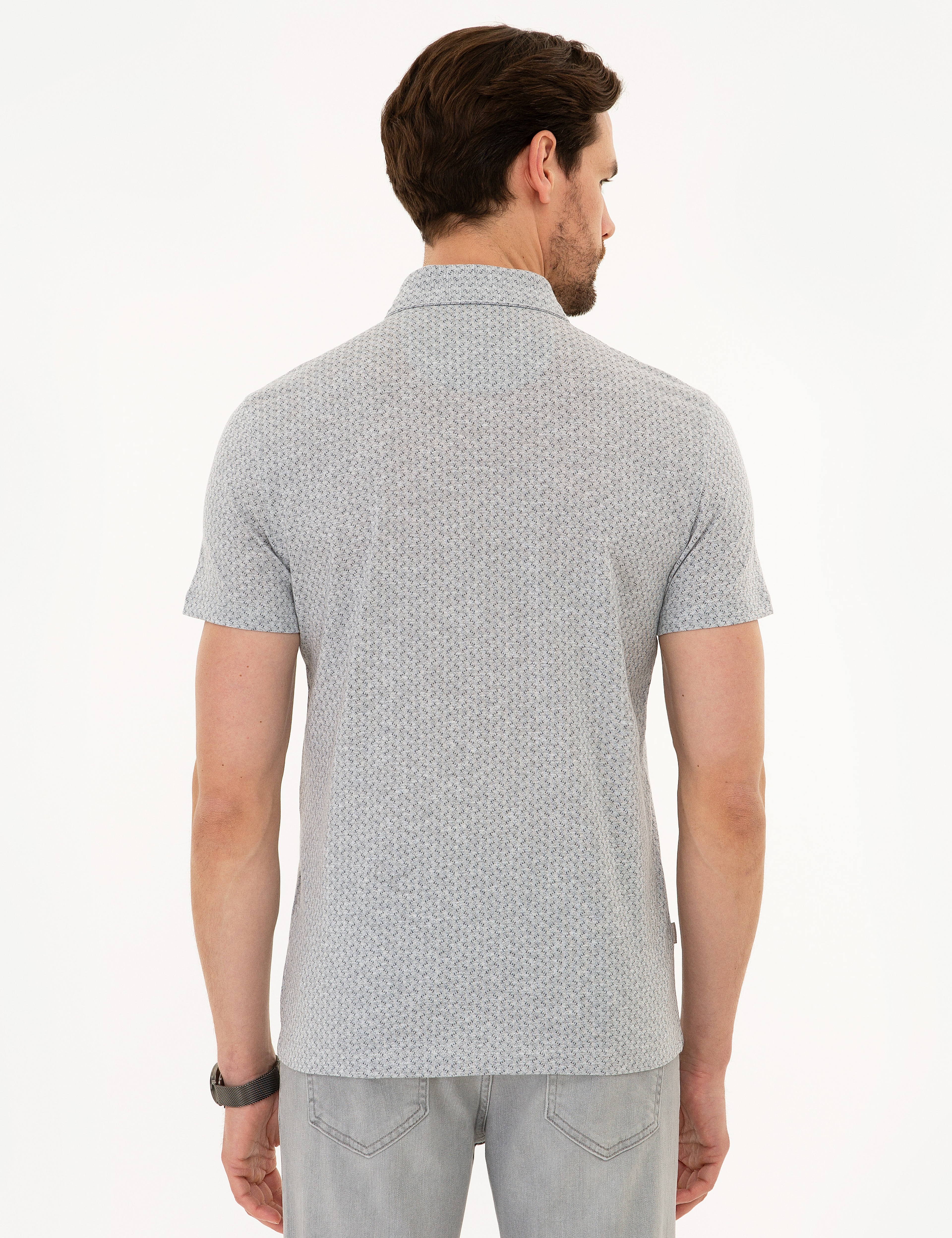 Açık Gri Slim Fit Merserize Polo Yaka Tişört