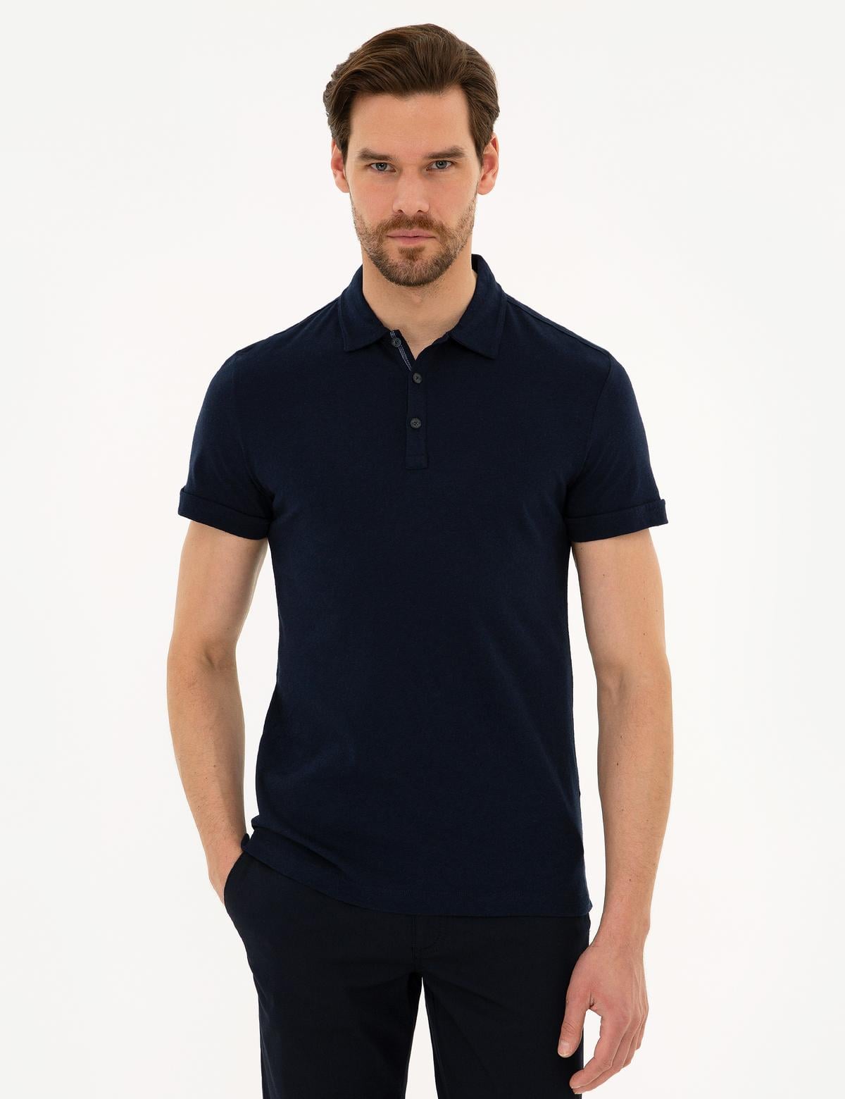Lacivert Slim Fit Polo Yaka Tişört - 50218579026
