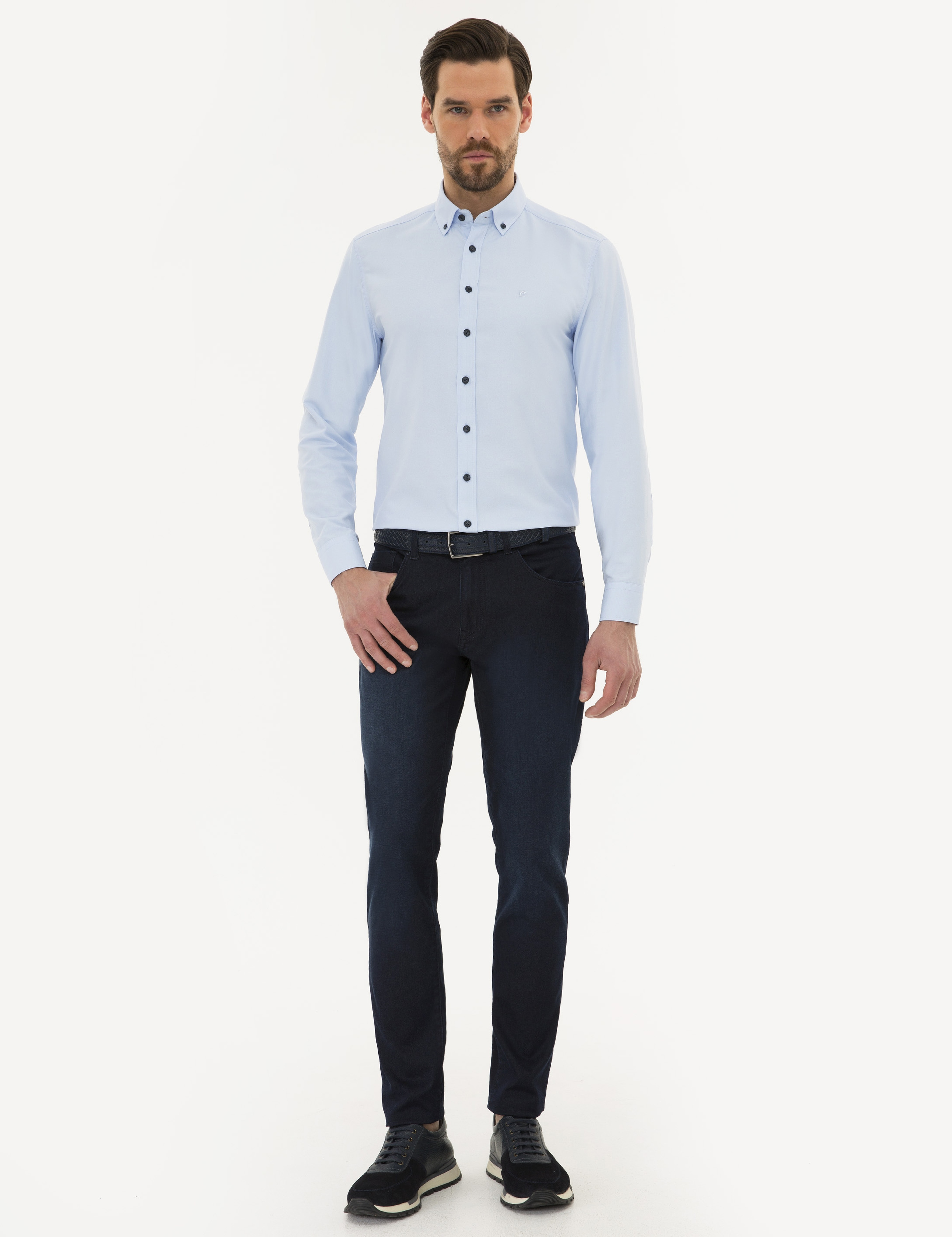 Açık Mavi Slim Fit Oxford Gömlek - Image 4