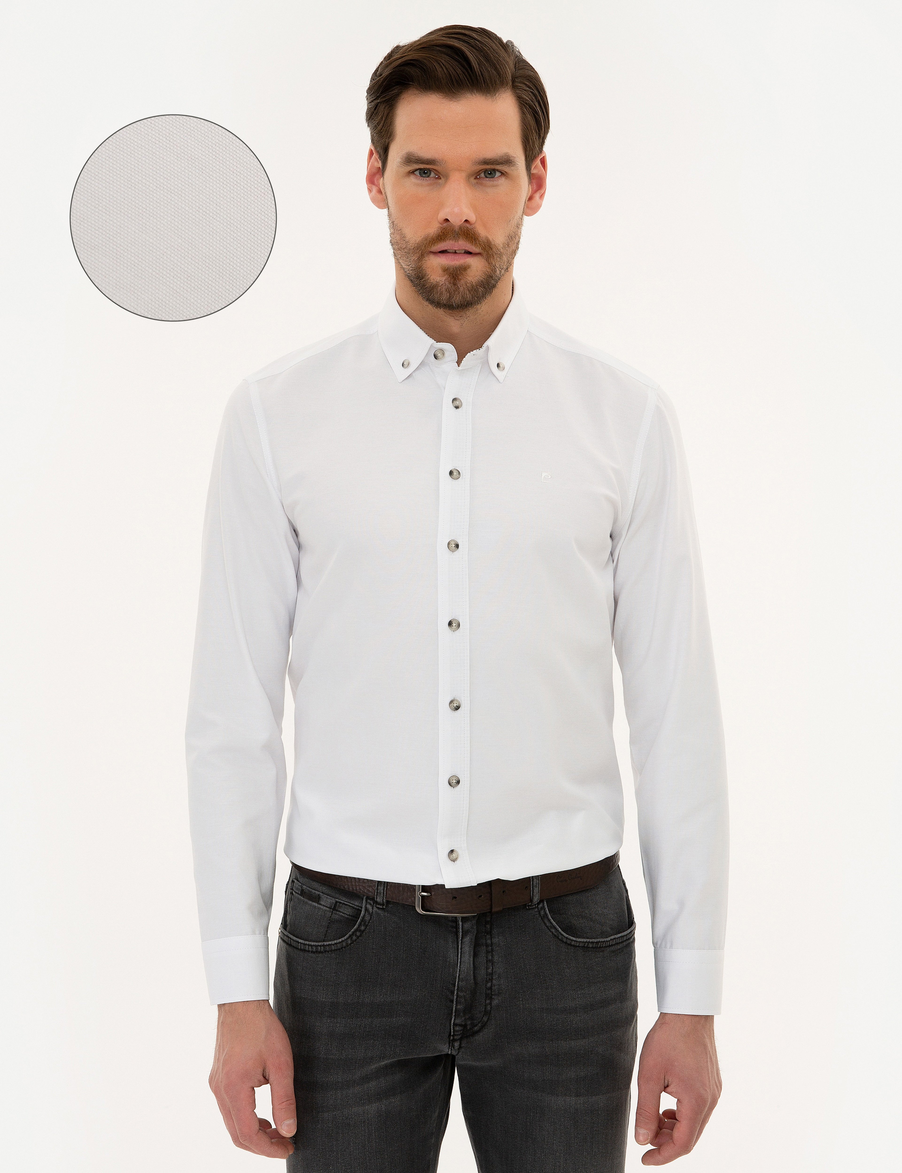 Beyaz Slim Fit Oxford Gömlek - Image 1