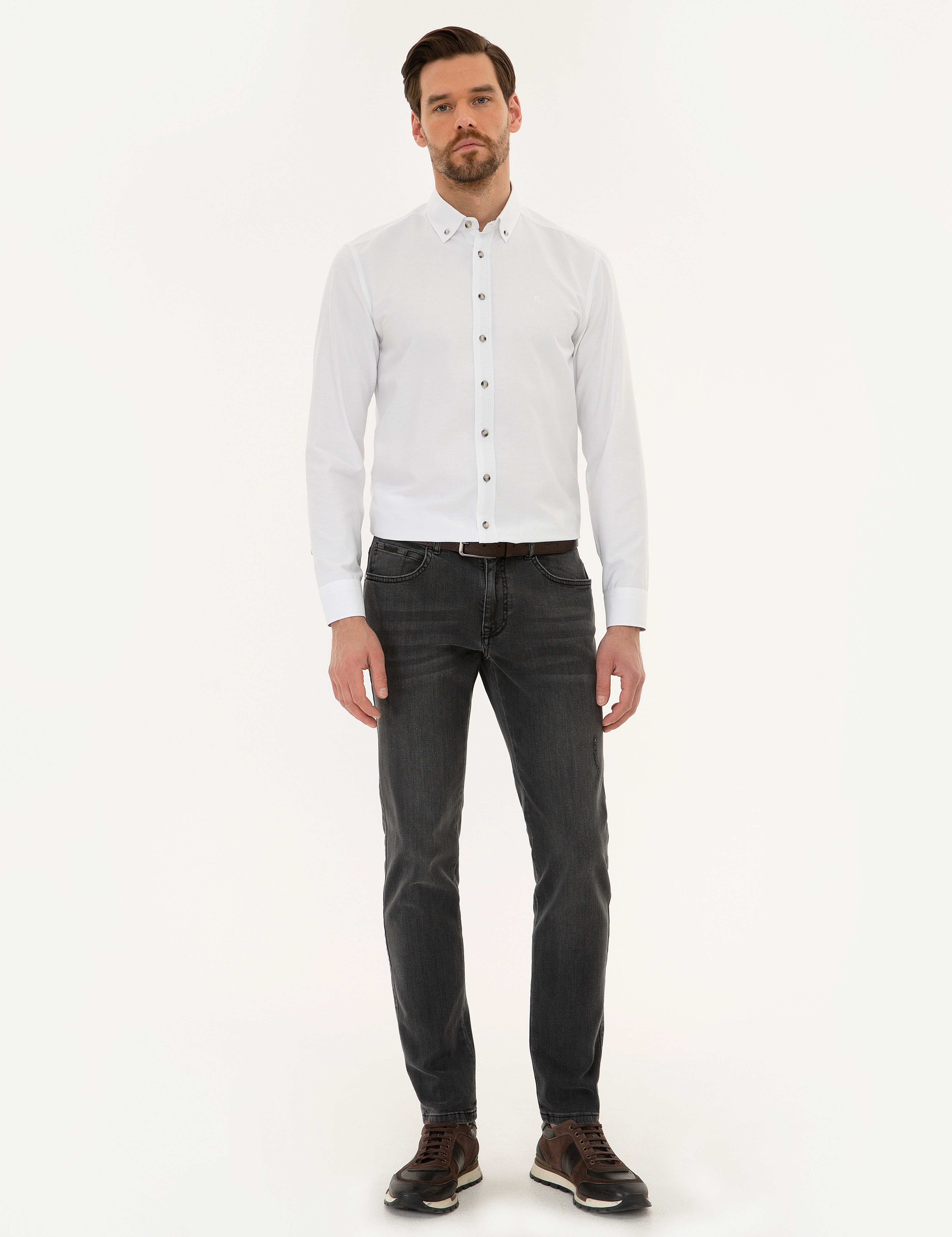 Beyaz Slim Fit Oxford Gömlek - Image 4