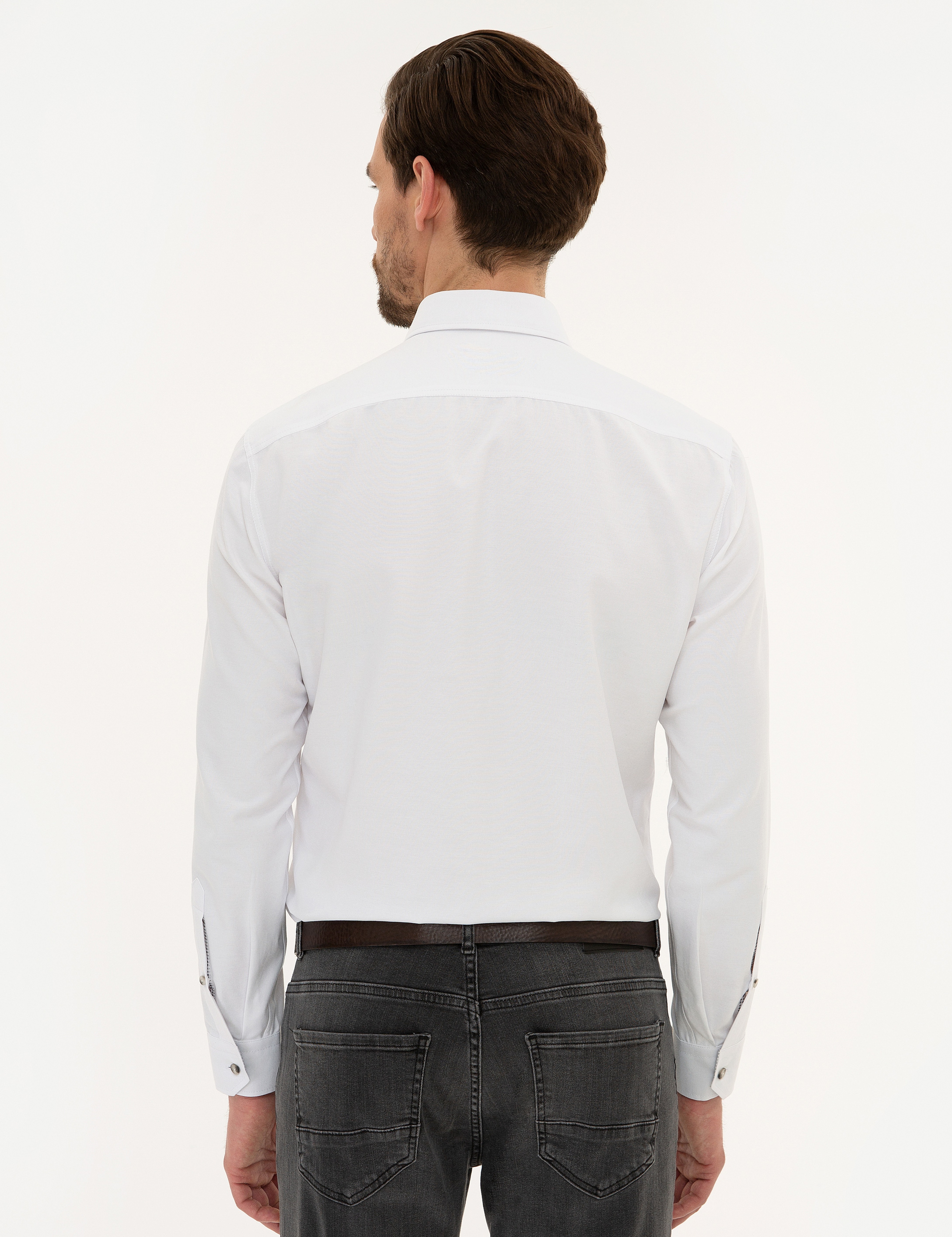 Beyaz Slim Fit Oxford Gömlek - Image 3