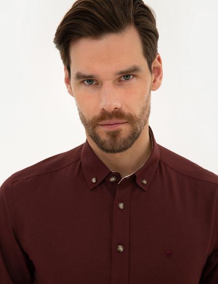 Bordo Slim Fit Uzun Kollu Gömlek - 50219310067