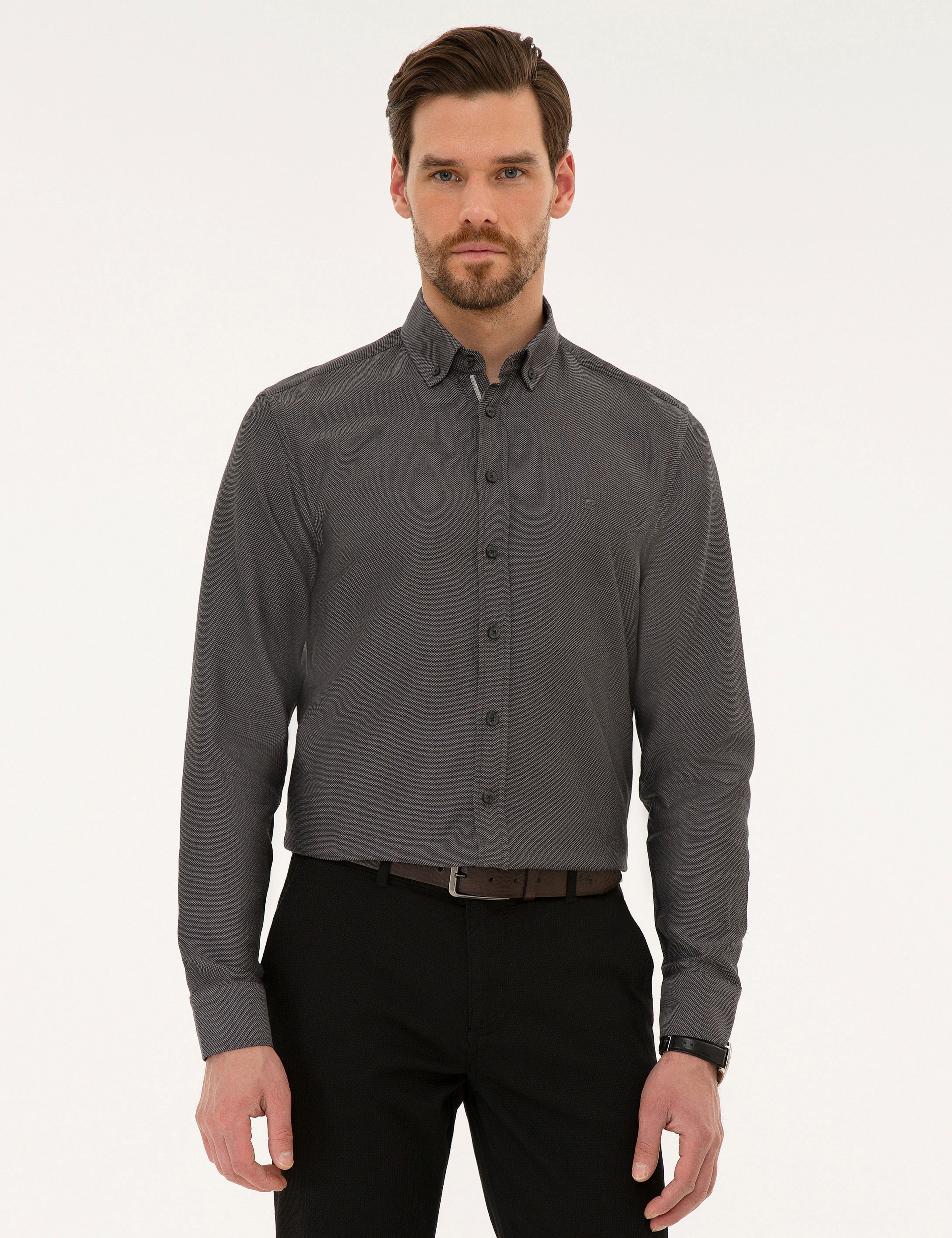 Siyah Slim Fit Uzun Kollu Gömlek - Image 1