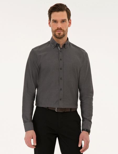 Siyah Slim Fit Uzun Kollu Gömlek - 50220193106