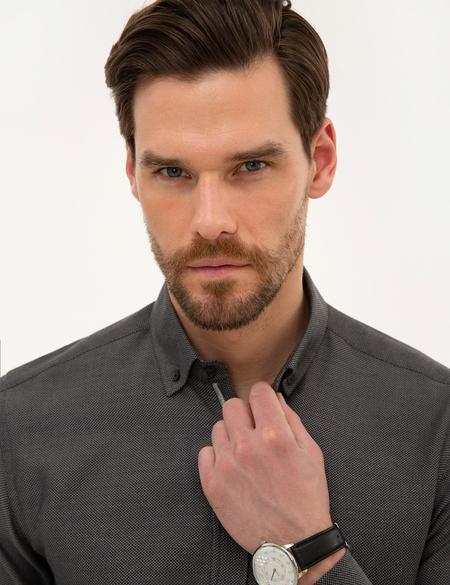 Siyah Slim Fit Uzun Kollu Gömlek - 50220193106