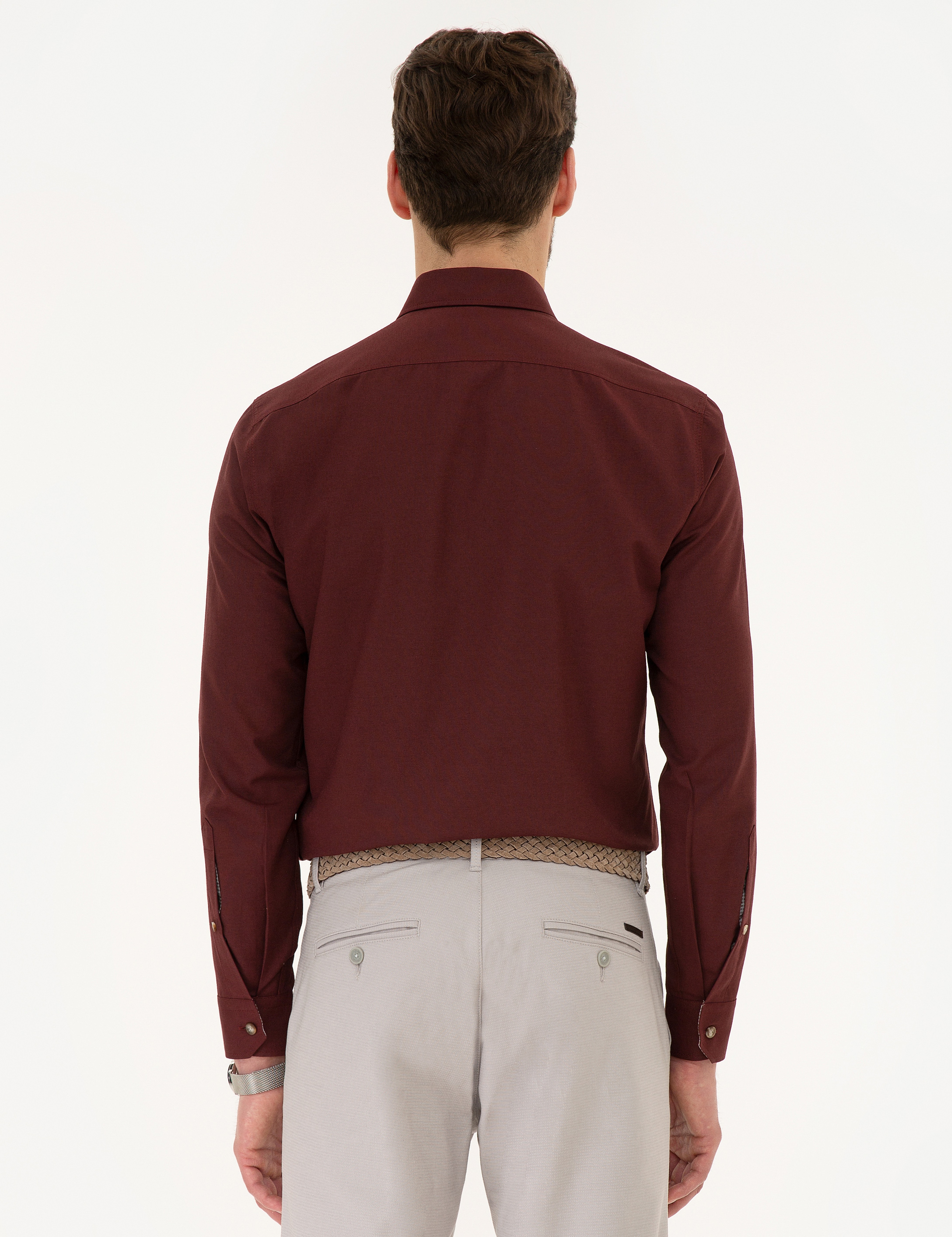 Bordo Slim Fit Uzun Kollu Gömlek - Image 3
