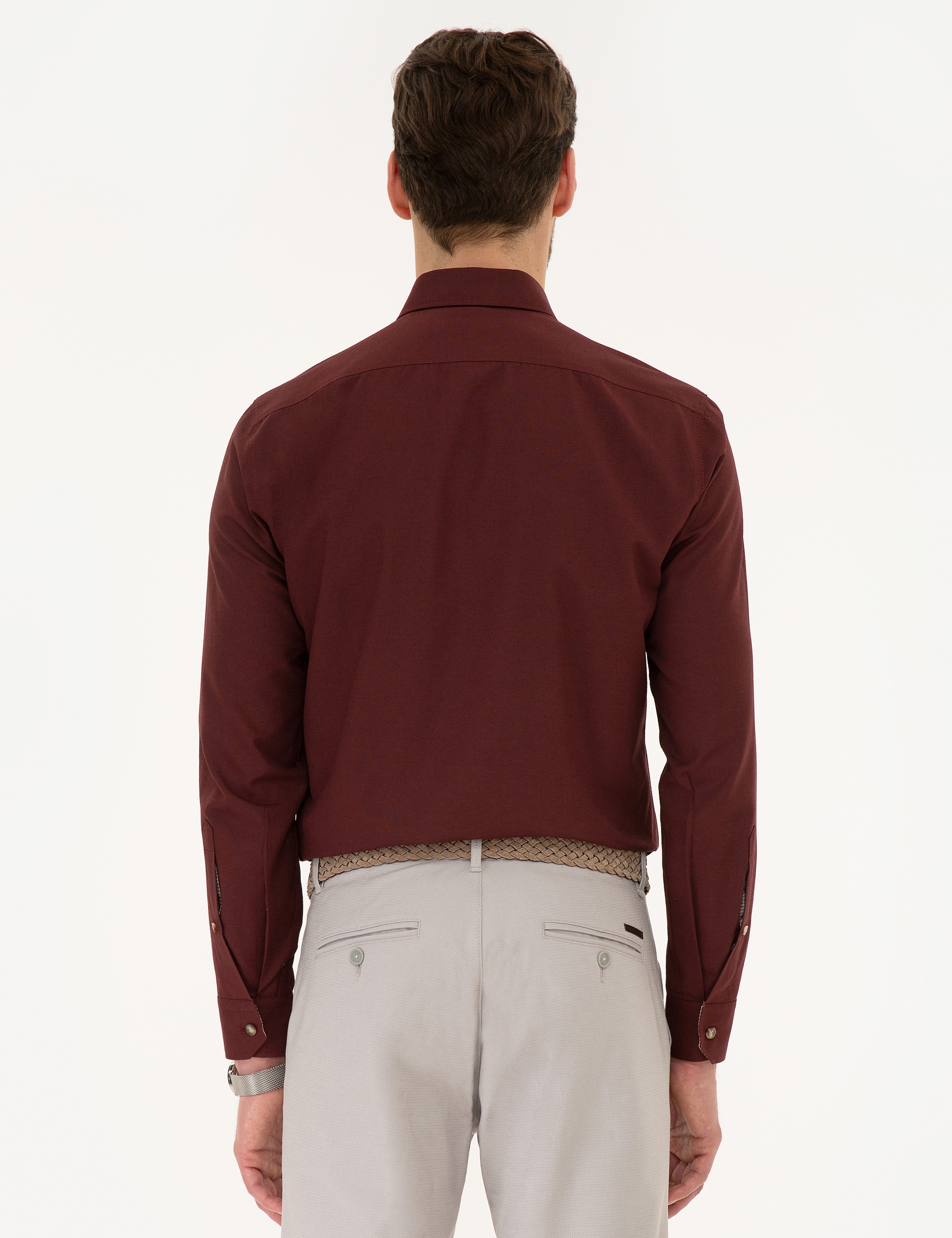 Bordo Slim Fit Uzun Kollu Gömlek