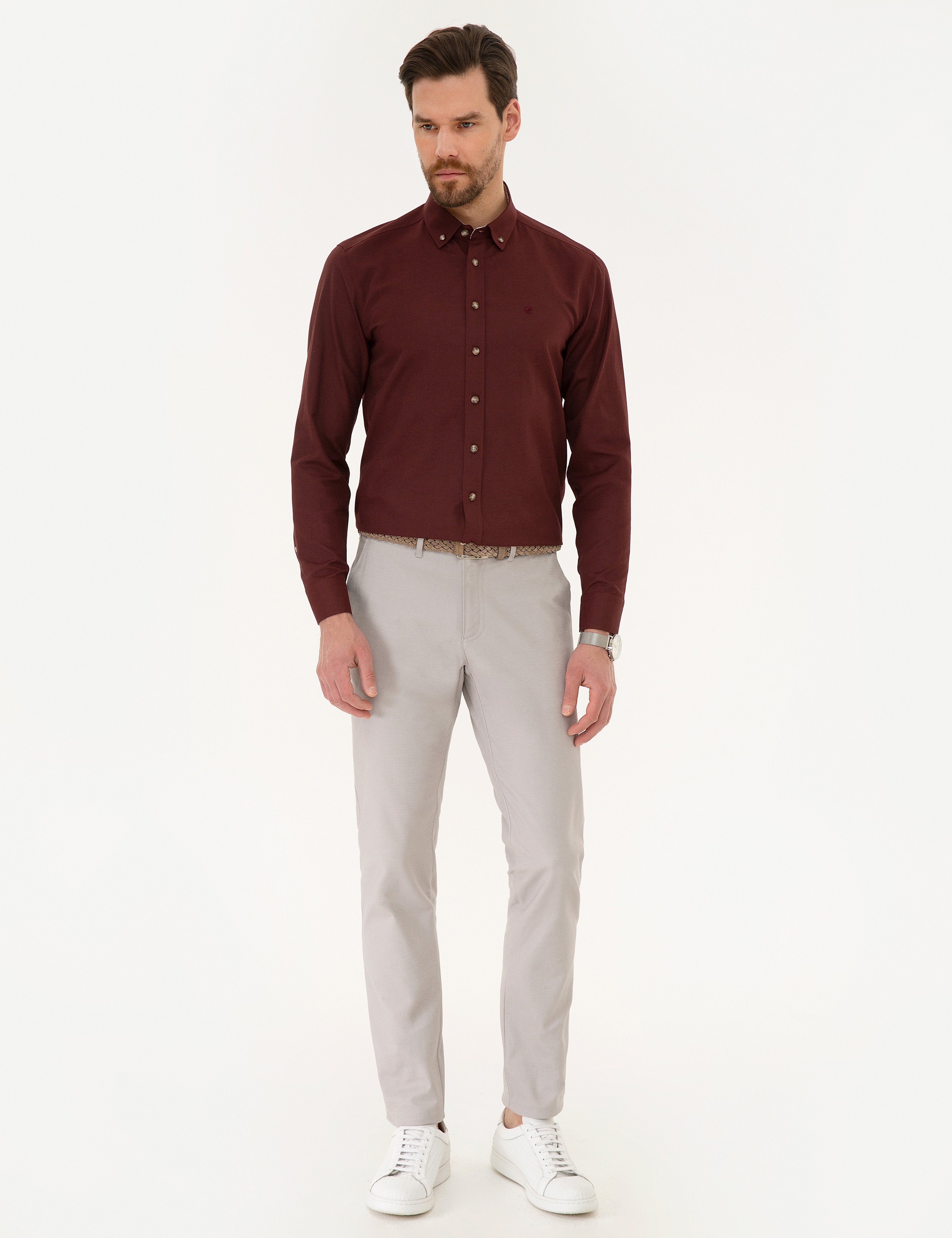 Bordo Slim Fit Uzun Kollu Gömlek