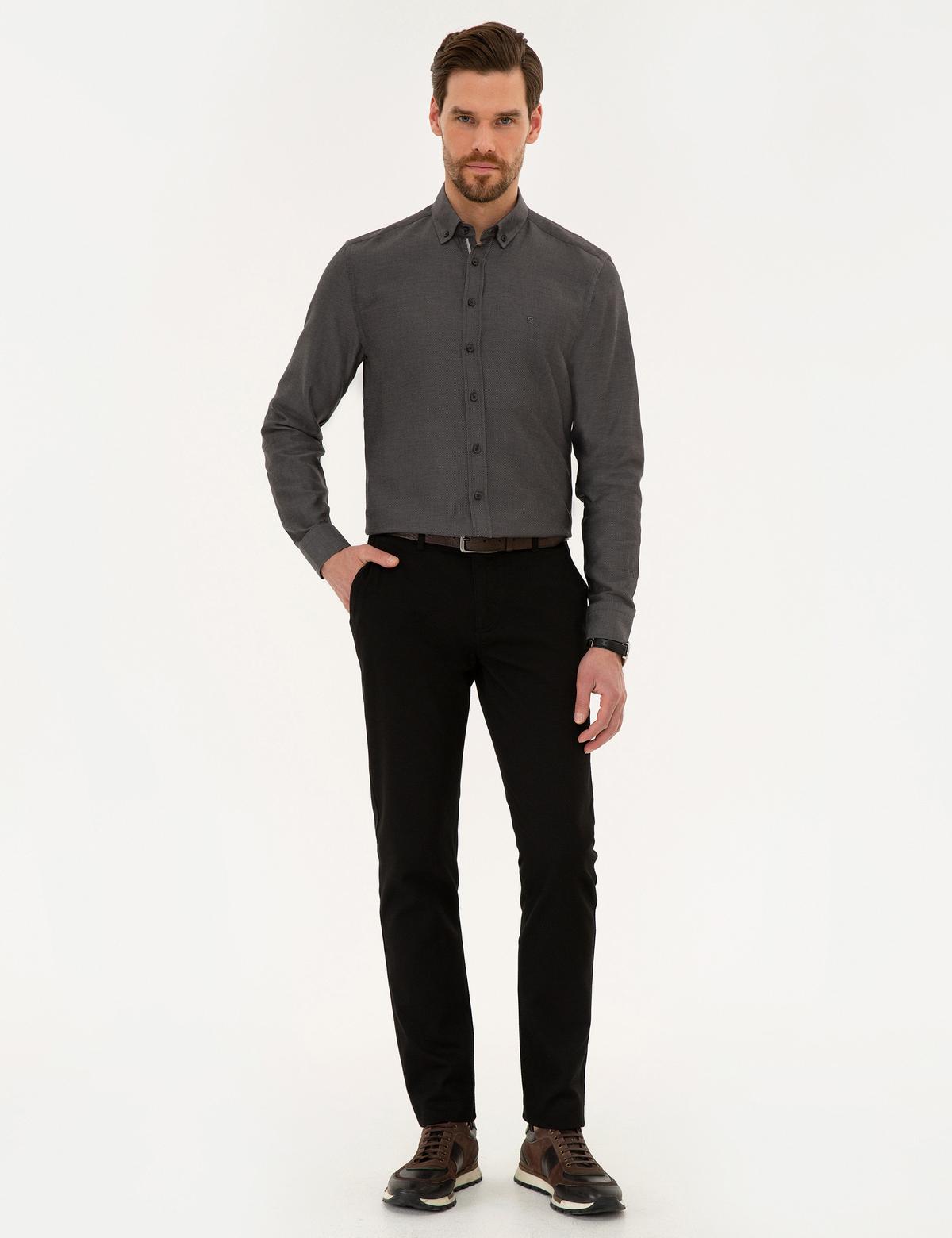 Siyah Slim Fit Uzun Kollu Gömlek - 50220193106