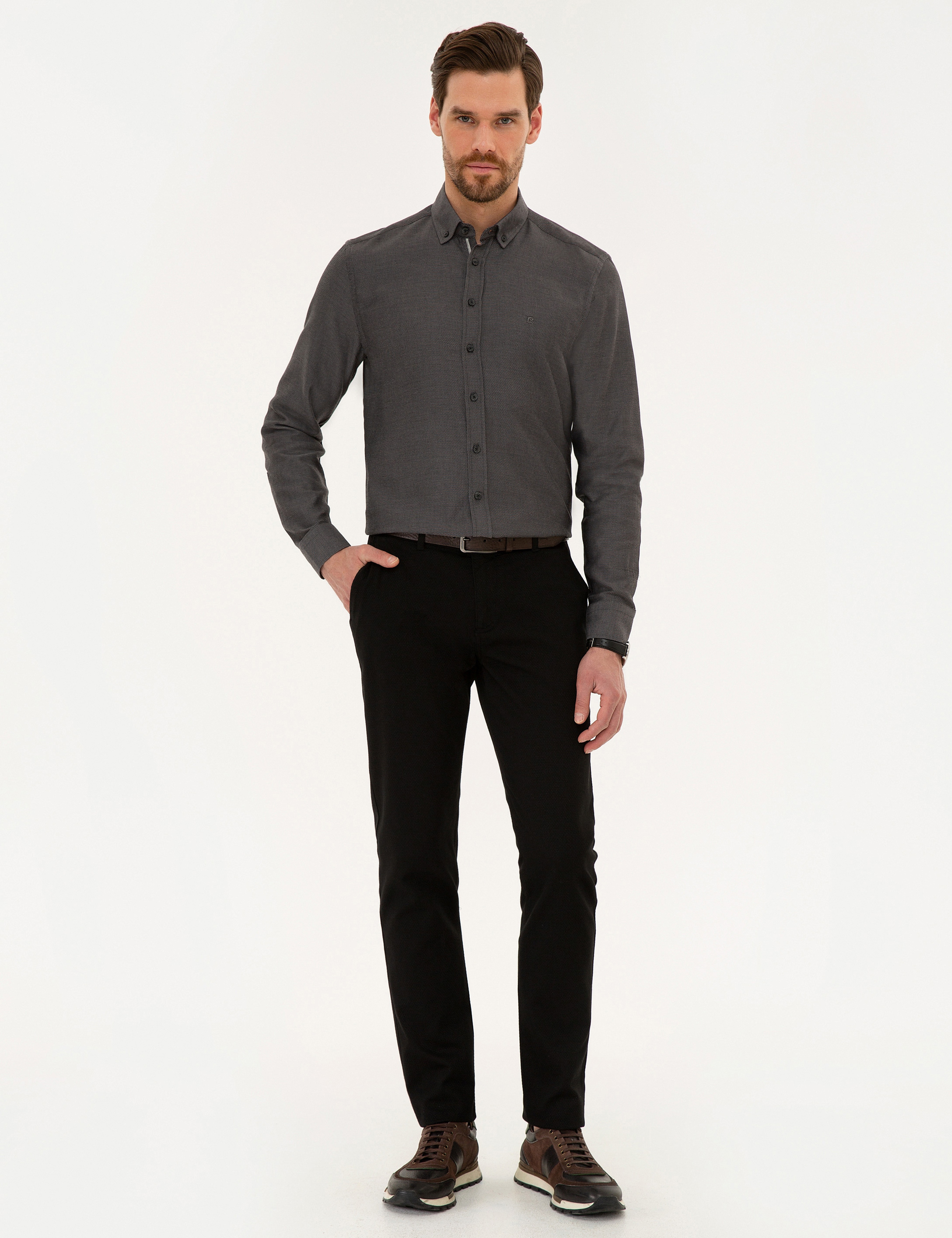 Siyah Slim Fit Uzun Kollu Gömlek - Image 4