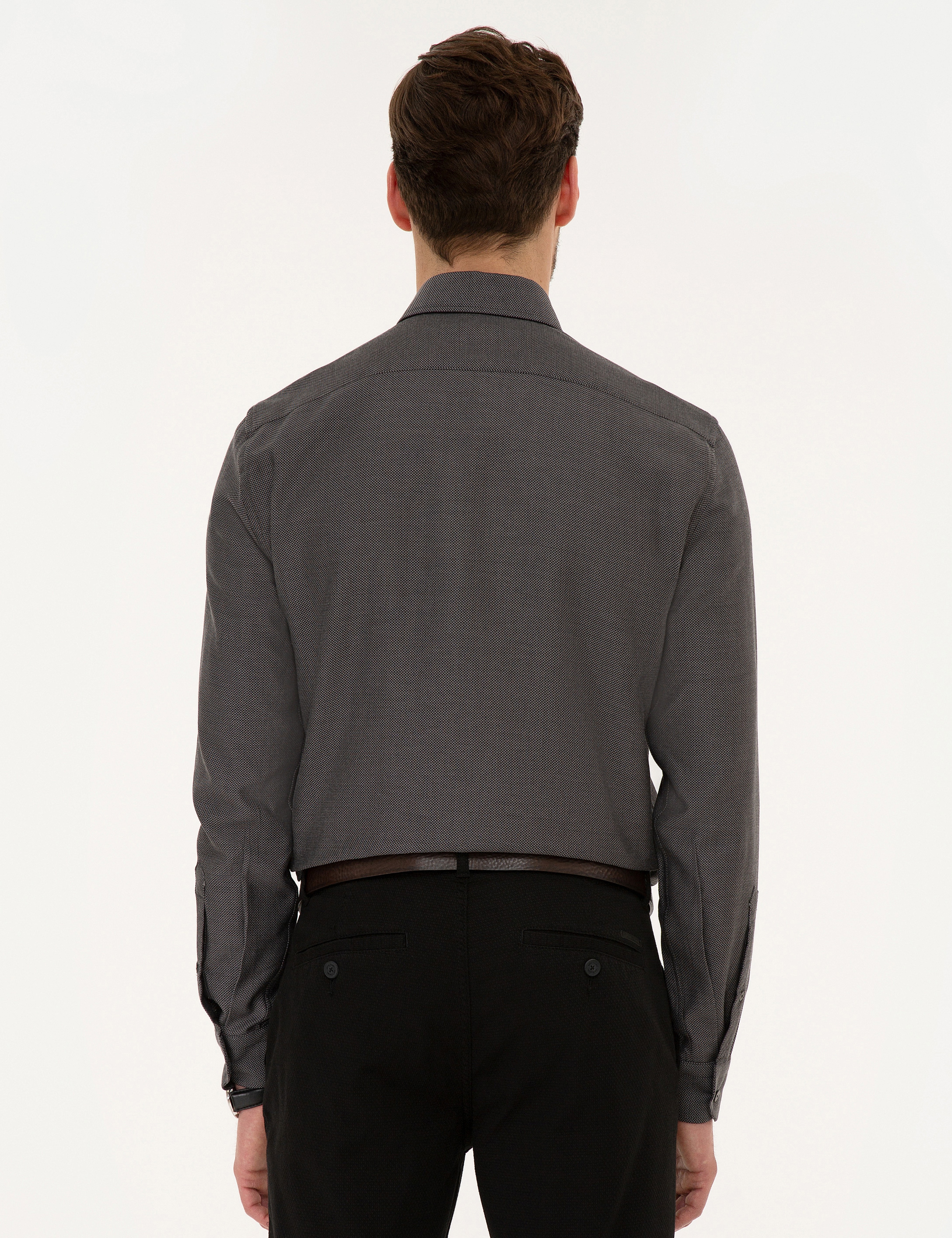 Siyah Slim Fit Uzun Kollu Gömlek - Image 3