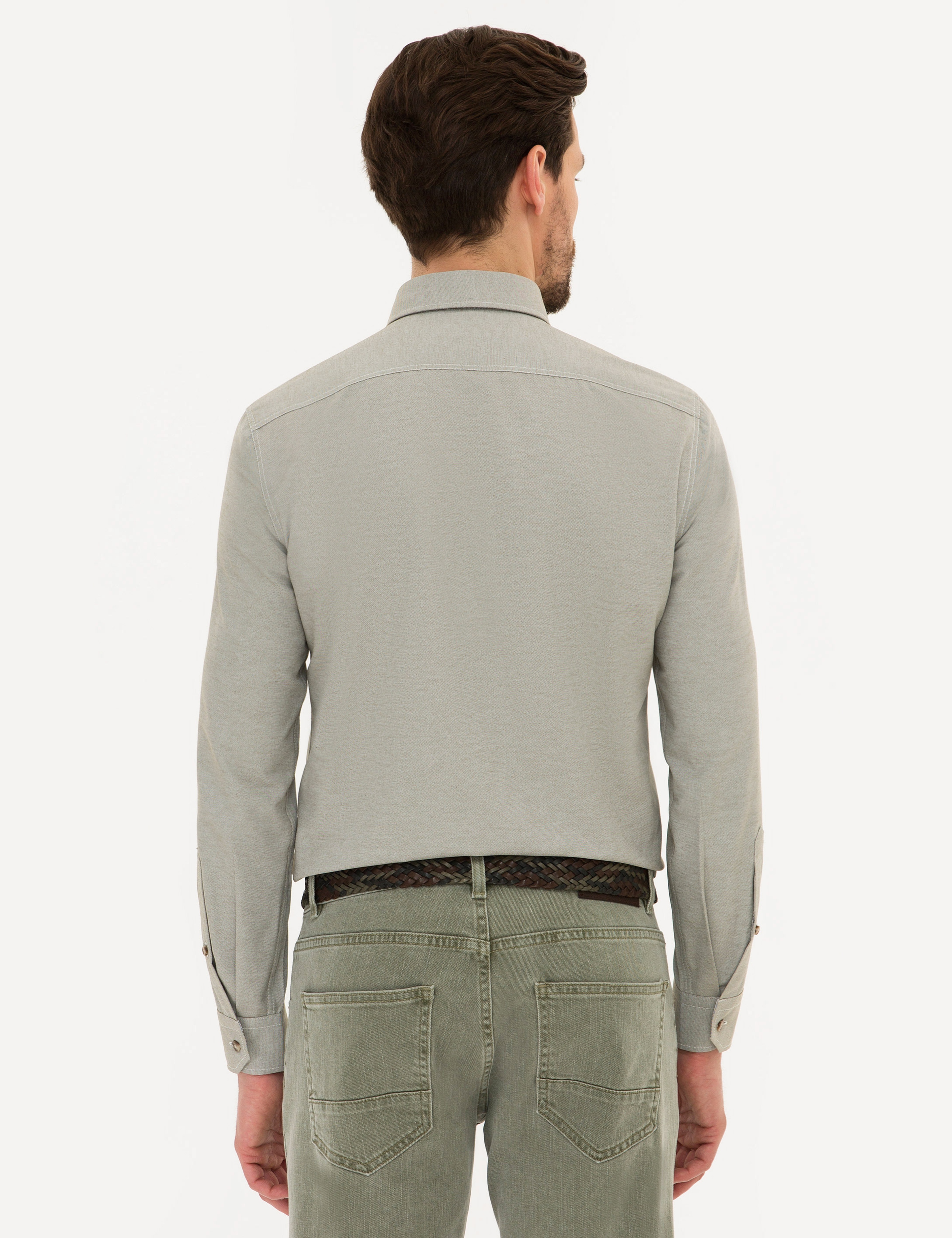Haki Slim Fit Oxford Gömlek - Image 3