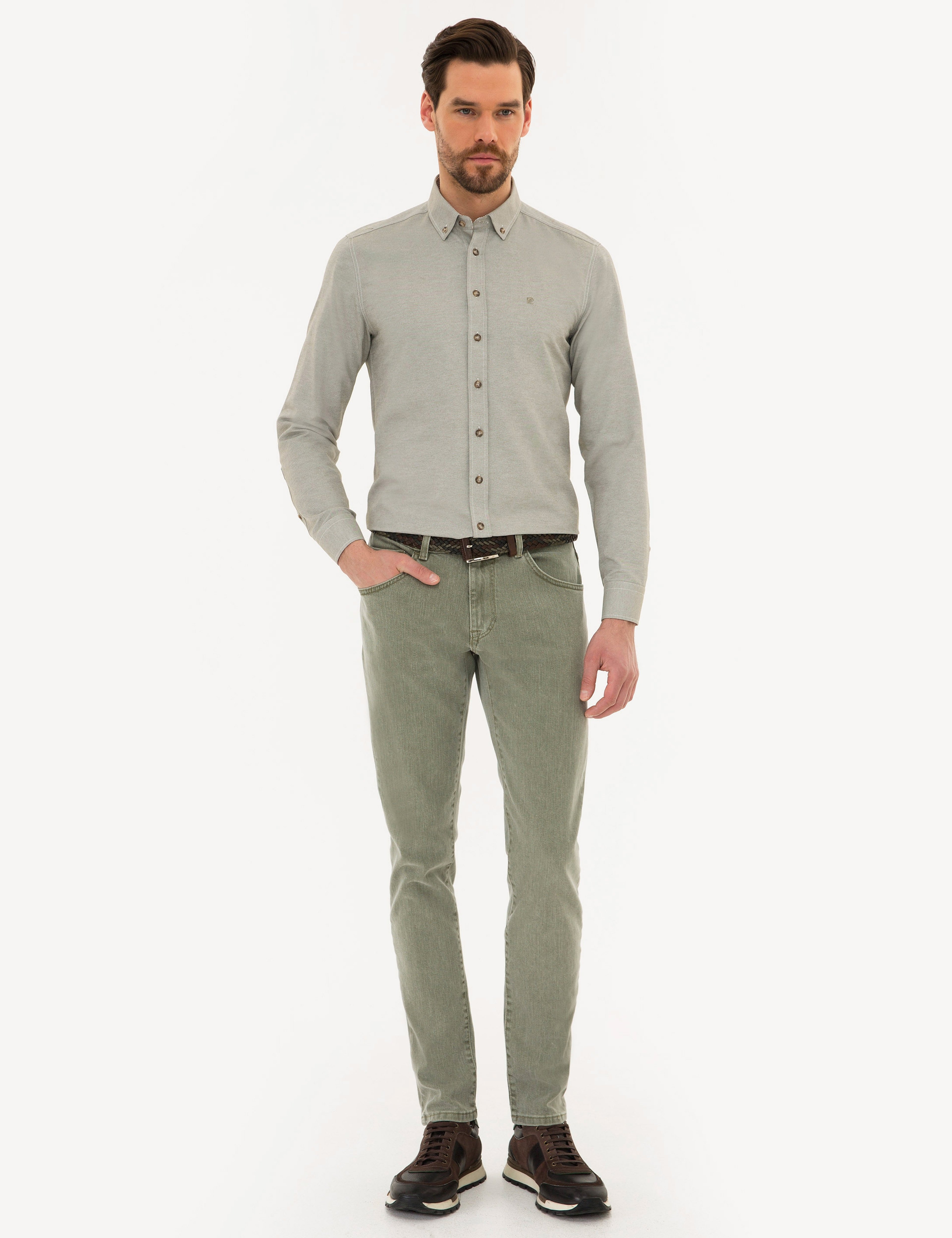 Haki Slim Fit Oxford Gömlek - Image 4