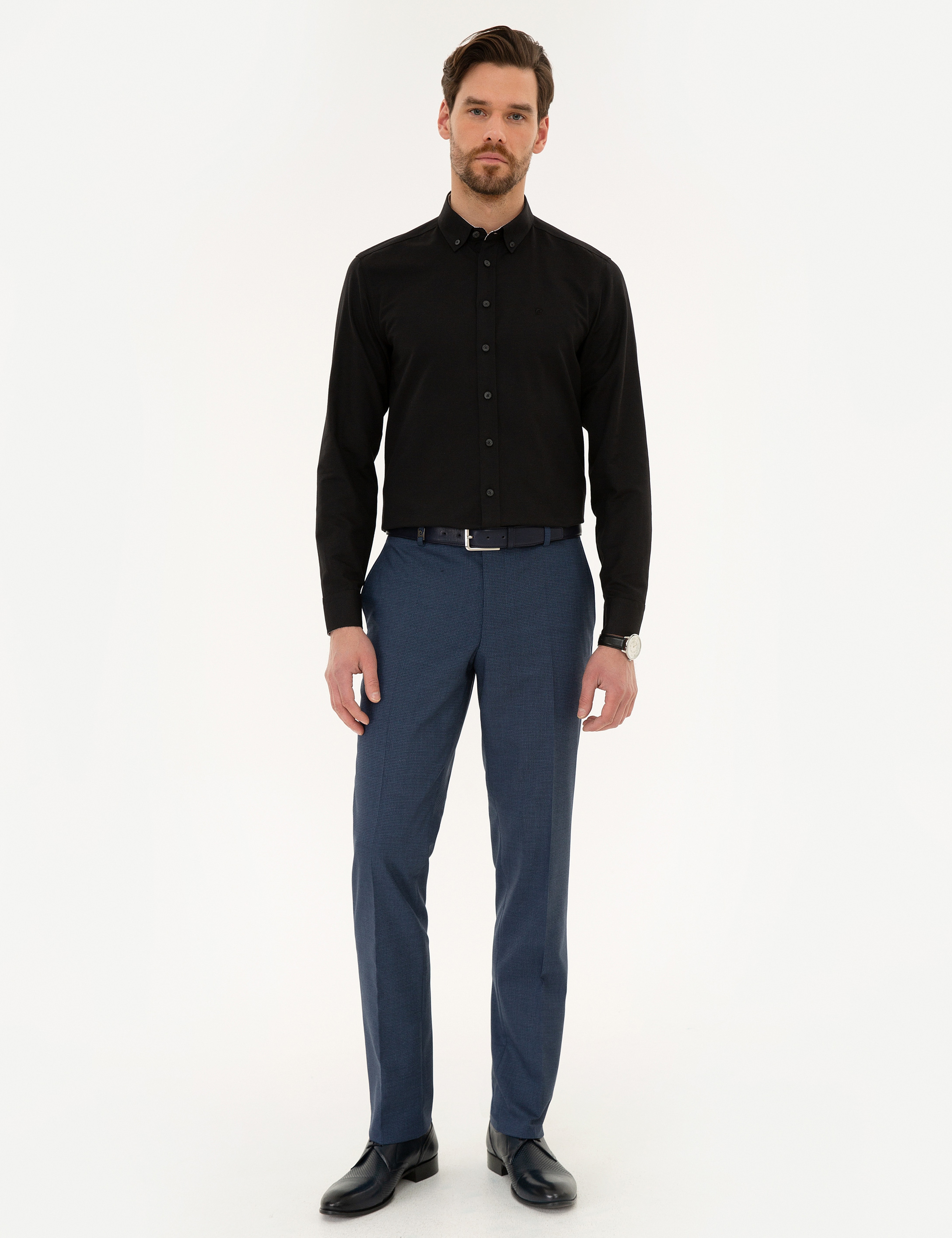 Siyah Slim Fit Oxford Gömlek - Image 4