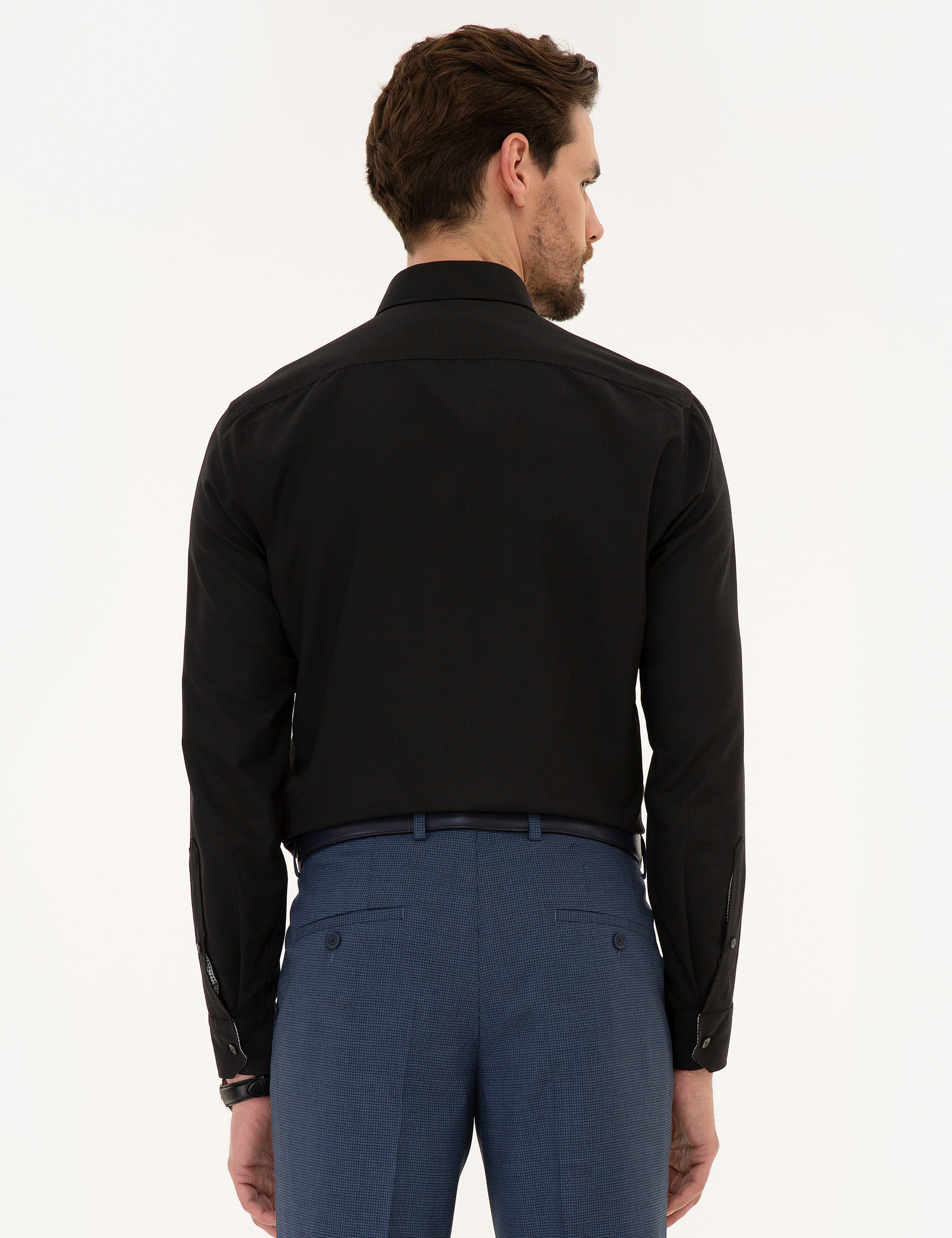 Siyah Slim Fit Oxford Gömlek - Image 3