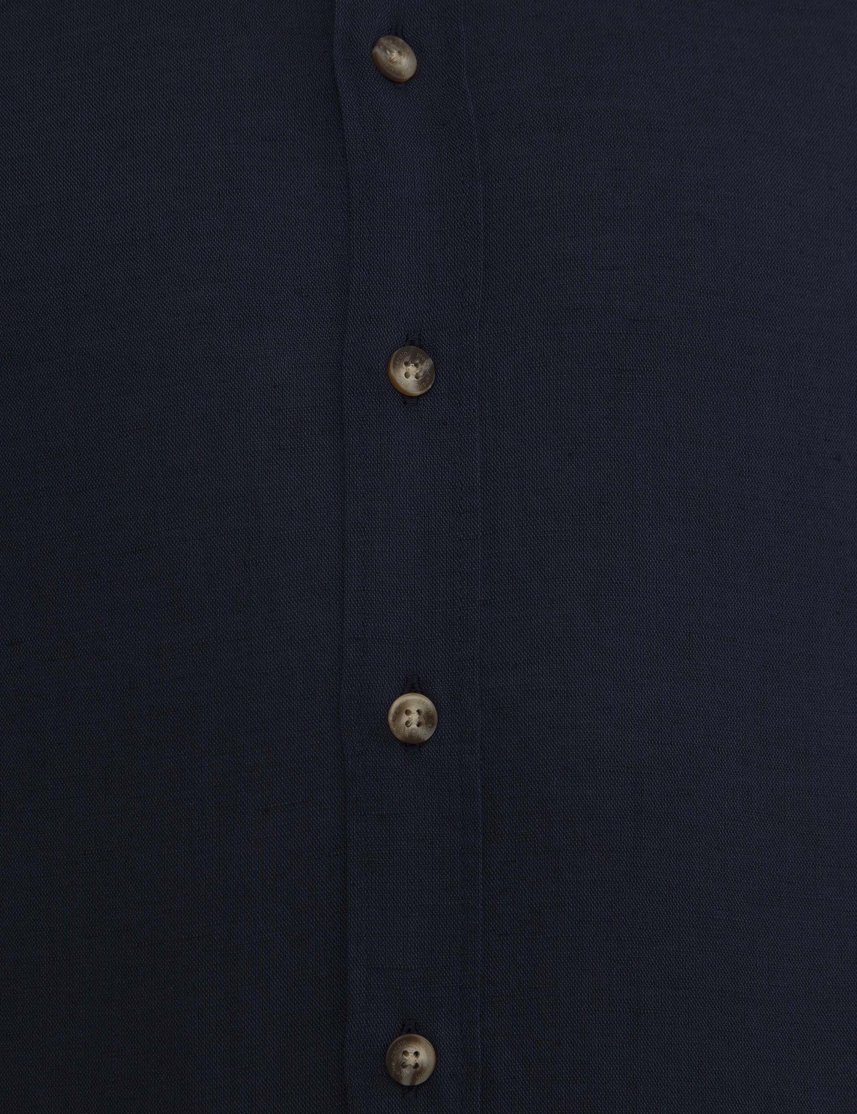 Lacivert Slim Fit Keten Karışımlı Gömlek