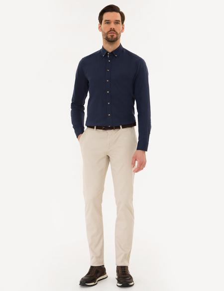 Lacivert Slim Fit Keten Karışımlı Gömlek - 50220171002