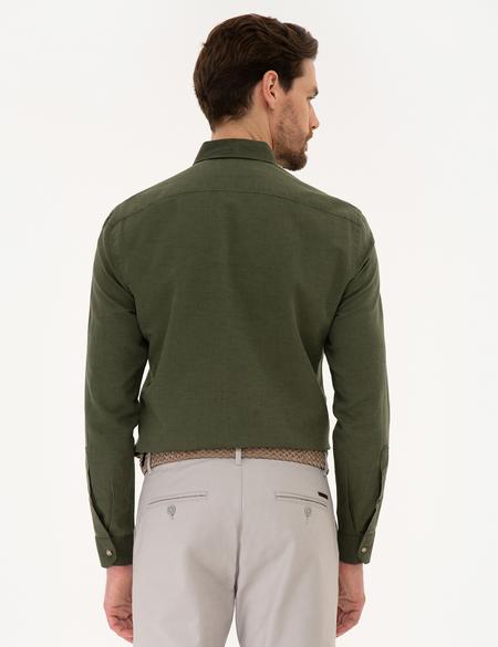 Haki Slim Fit Keten Karışımlı Gömlek - 50220171029