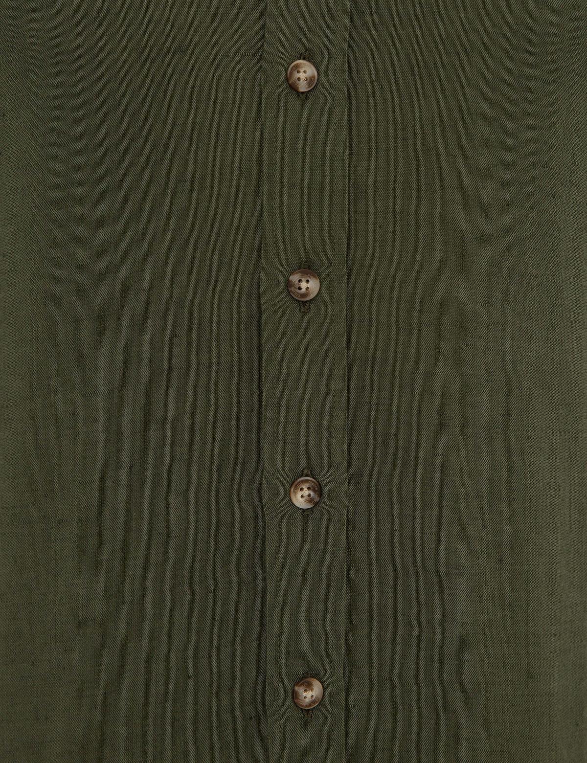 Haki Slim Fit Keten Karışımlı Gömlek - 50220171029