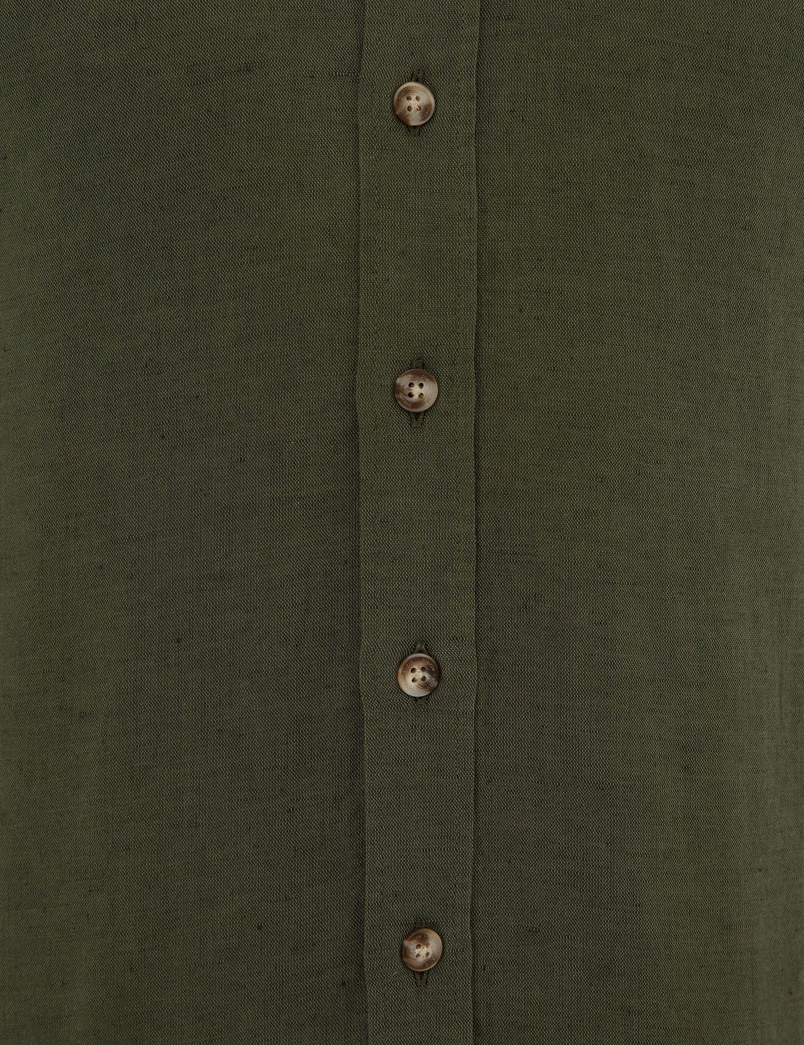 Haki Slim Fit Keten Karışımlı Gömlek