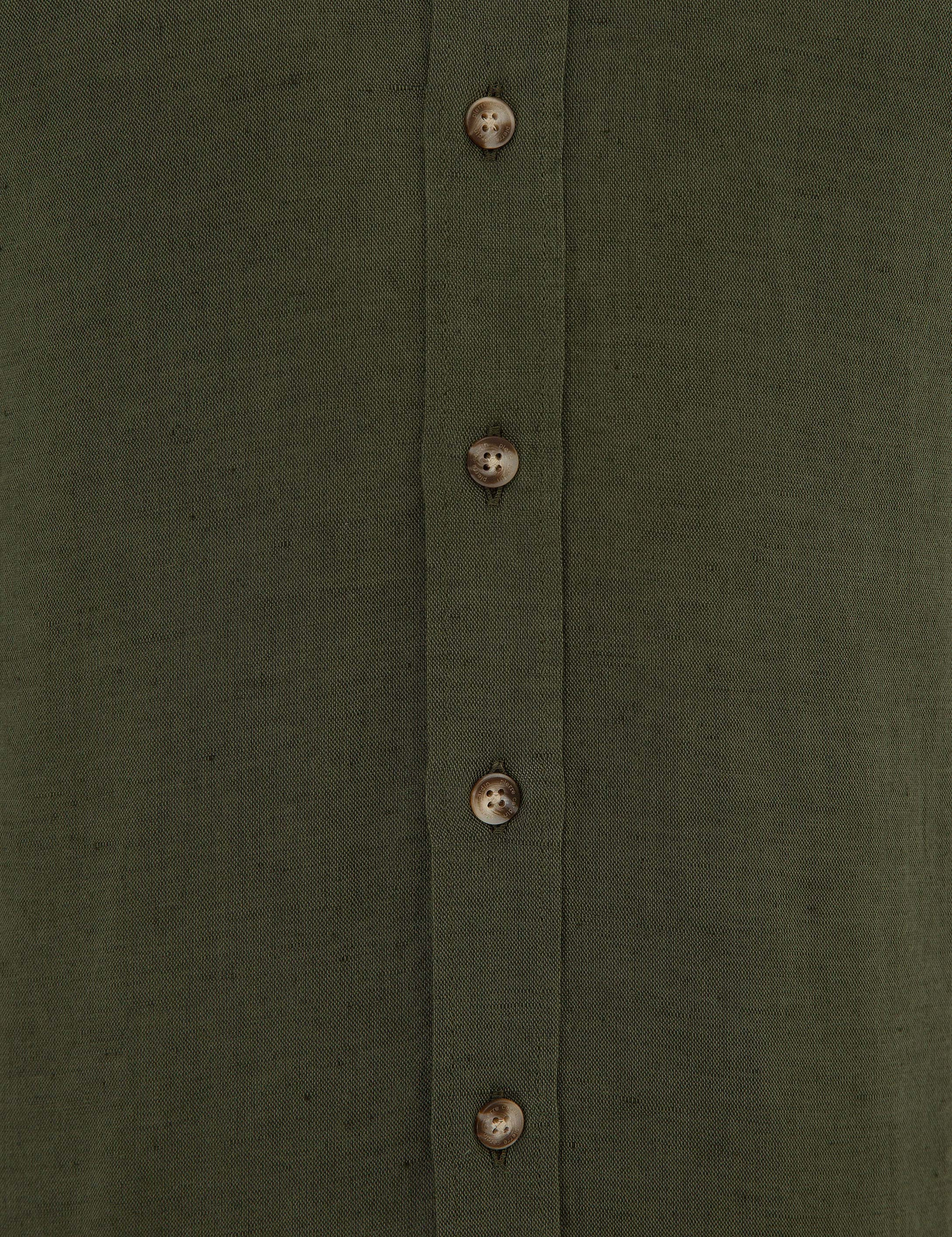 Haki Slim Fit Keten Karışımlı Gömlek - Image 5
