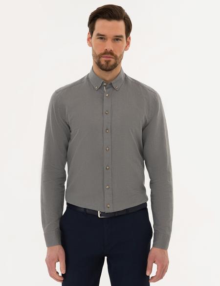 Gri Slim Fit Keten Karışımlı Gömlek - 50220171038