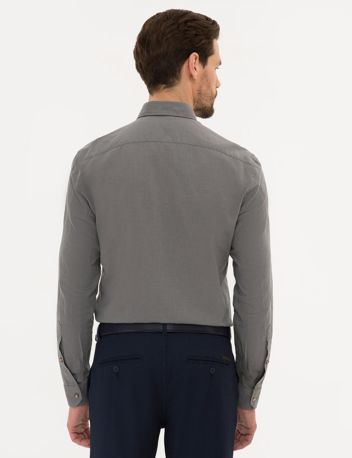 Gri Slim Fit Keten Karışımlı Gömlek - 50220171038