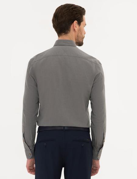 Gri Slim Fit Keten Karışımlı Gömlek - 50220171038