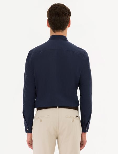 Lacivert Slim Fit Keten Karışımlı Gömlek - 50220171002