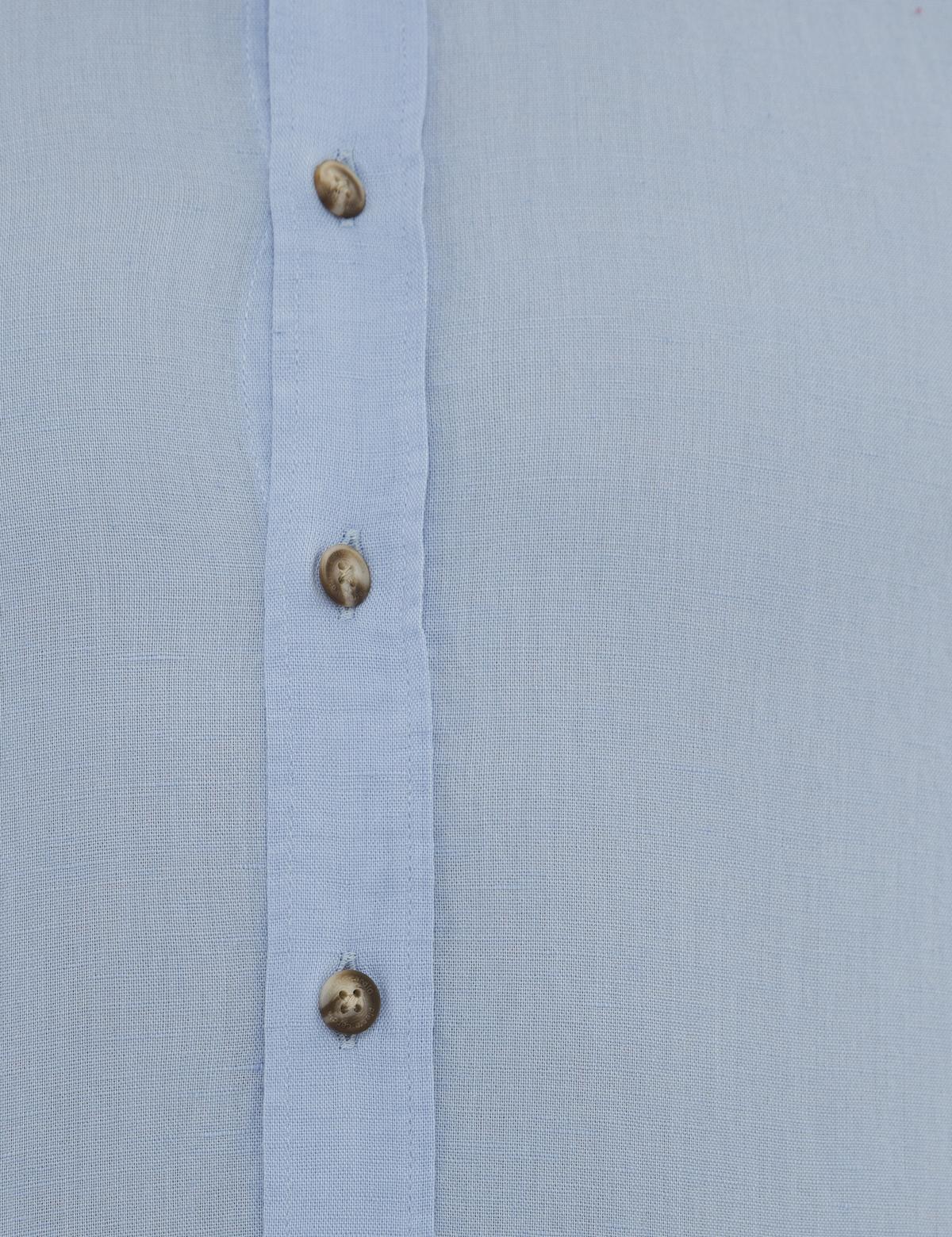 Açık Mavi Slim Fit Keten Karışımlı Gömlek - 50220171109