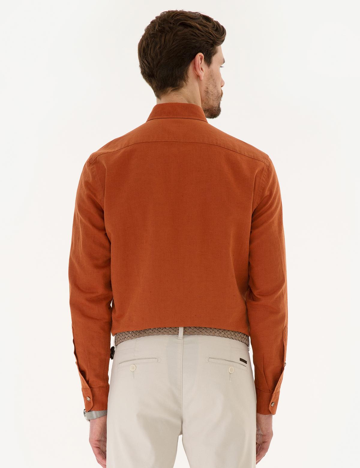 Kiremit Slim Fit Keten Karışımlı Gömlek - 50220171129