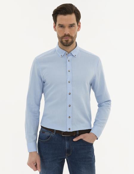 Açık Mavi Slim Fit Keten Karışımlı Gömlek - 50220171109