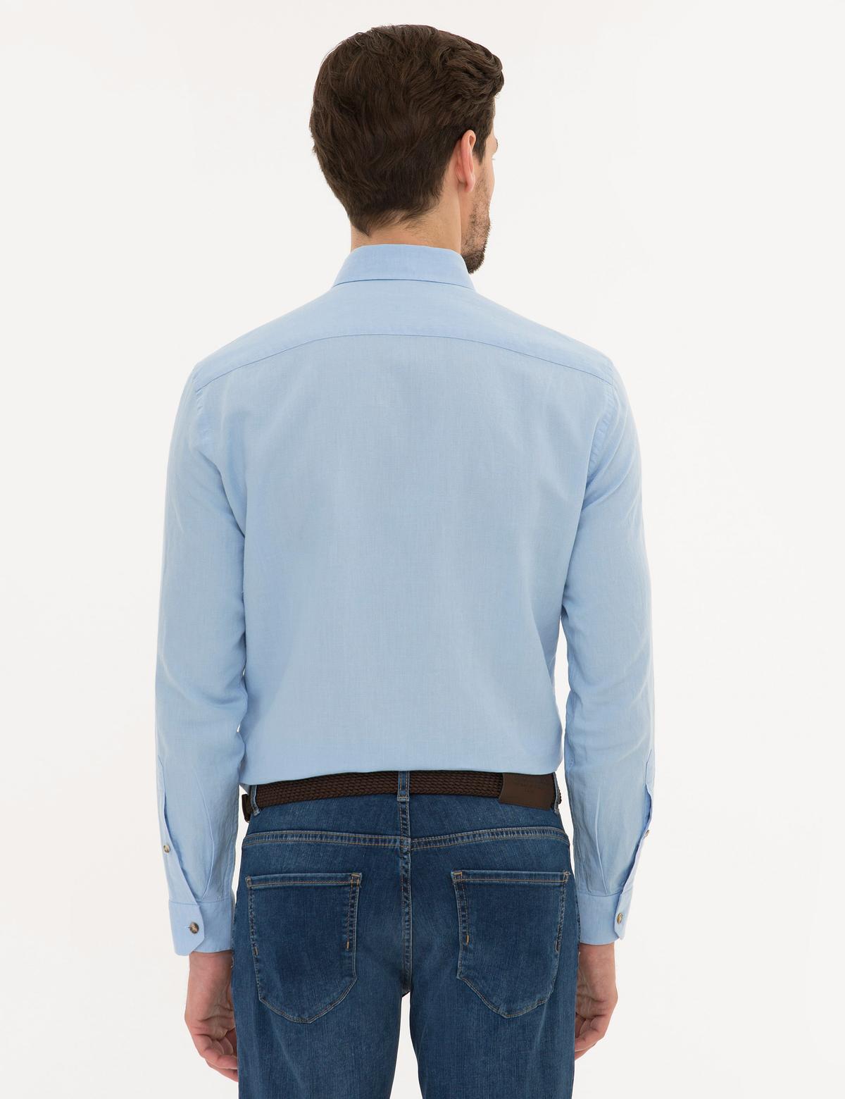 Açık Mavi Slim Fit Keten Karışımlı Gömlek - 50220171113