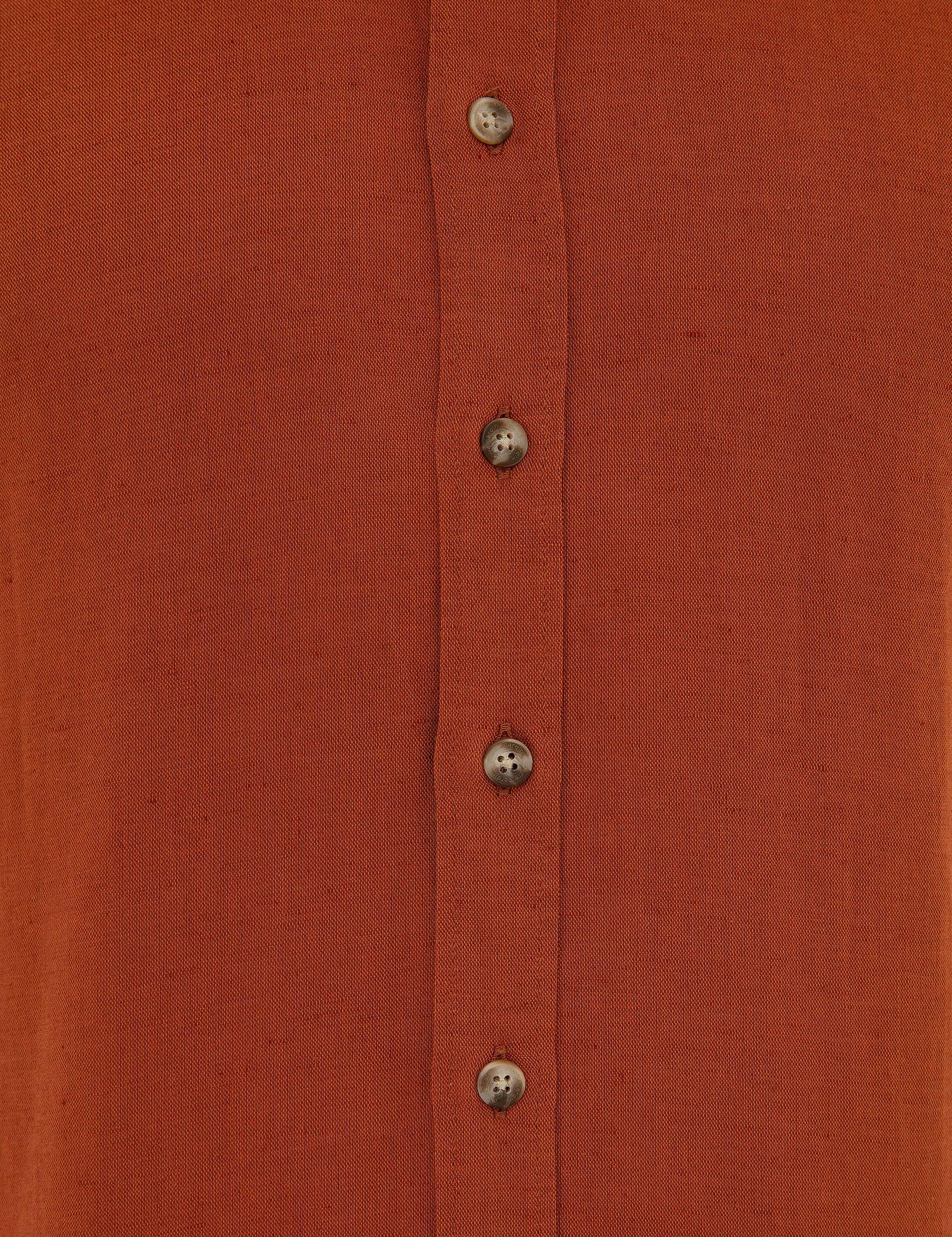 Kiremit Slim Fit Keten Karışımlı Gömlek