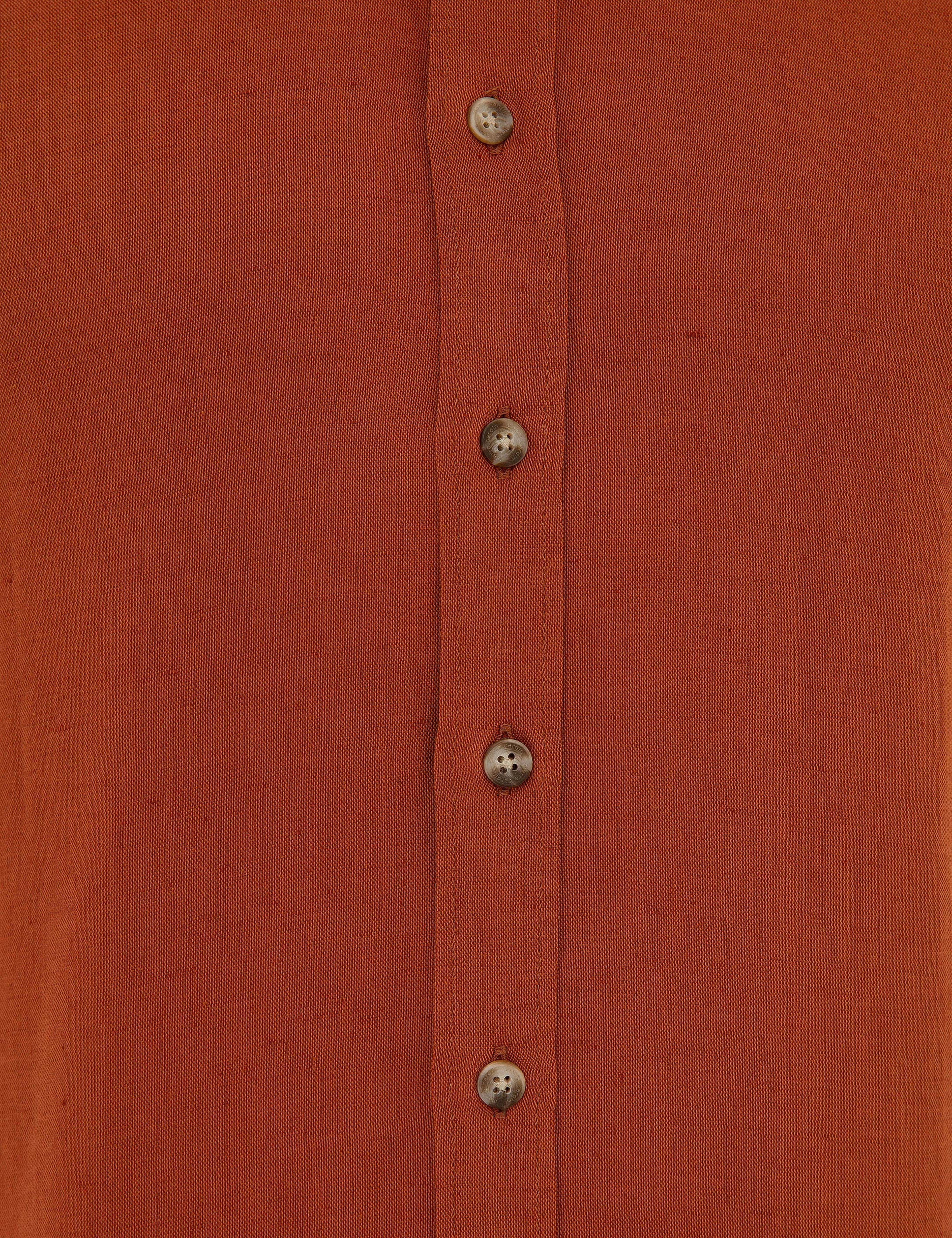 Kiremit Slim Fit Keten Karışımlı Gömlek - Image 5