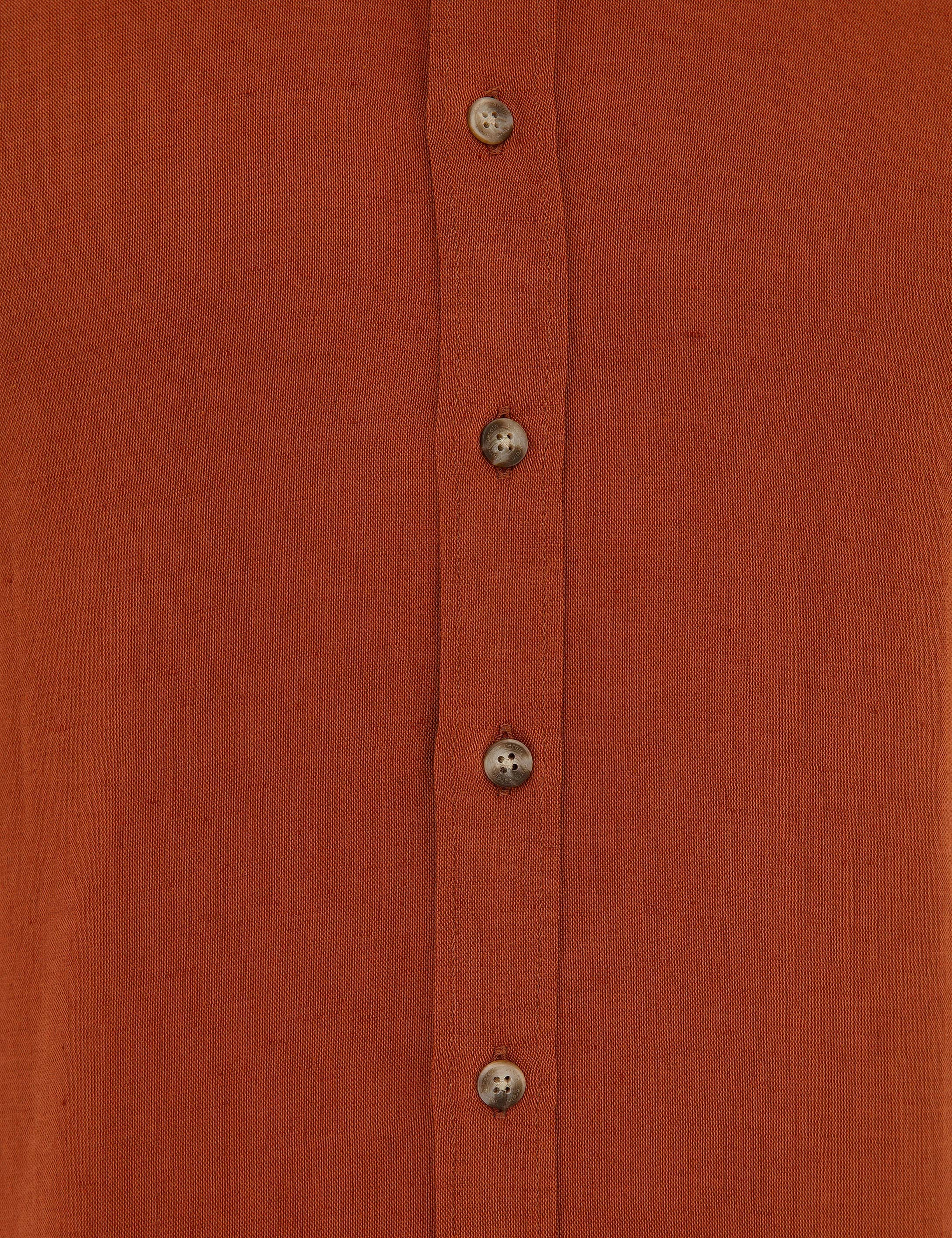 Kiremit Slim Fit Keten Karışımlı Gömlek