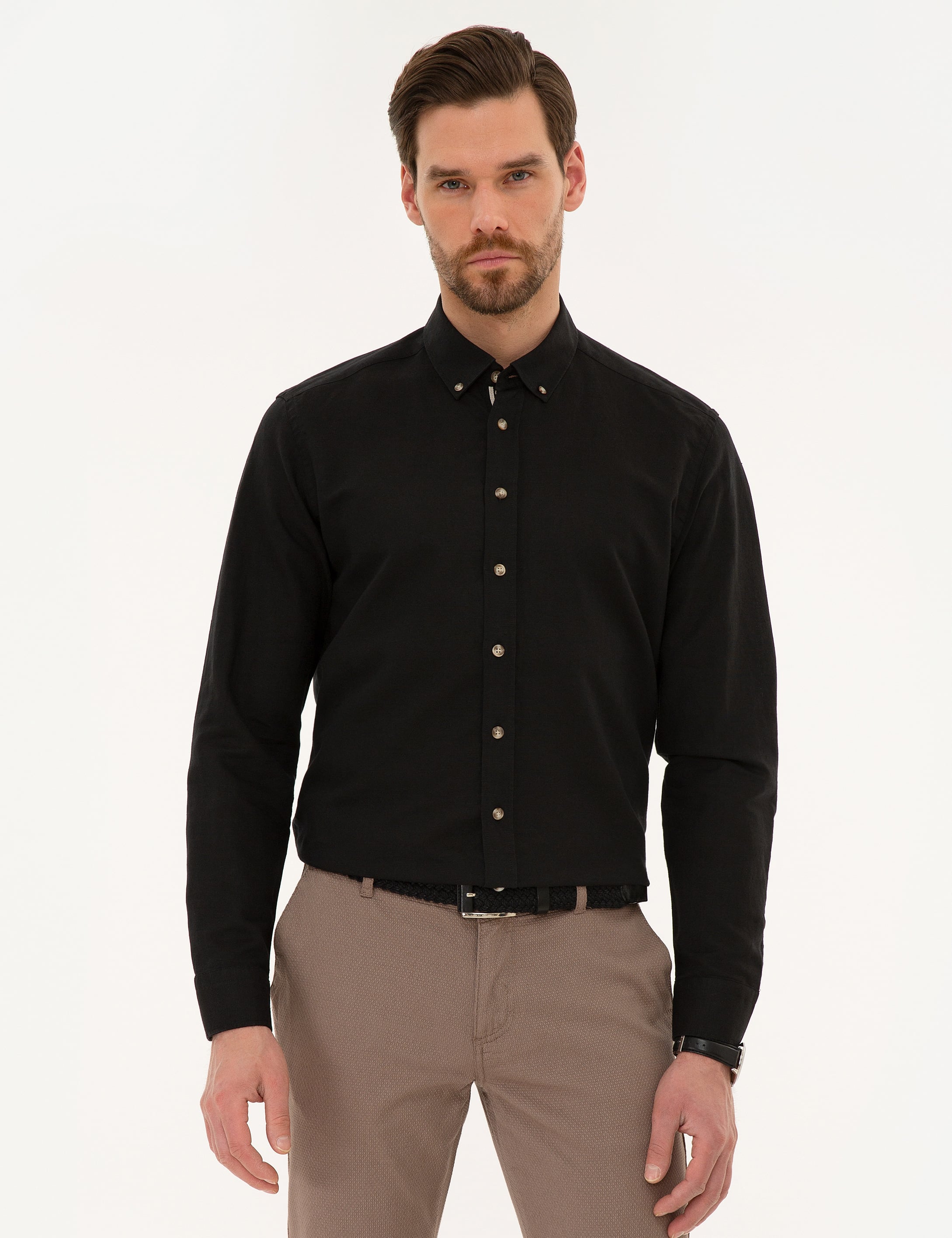 Siyah Slim Fit Uzun Kollu Gömlek