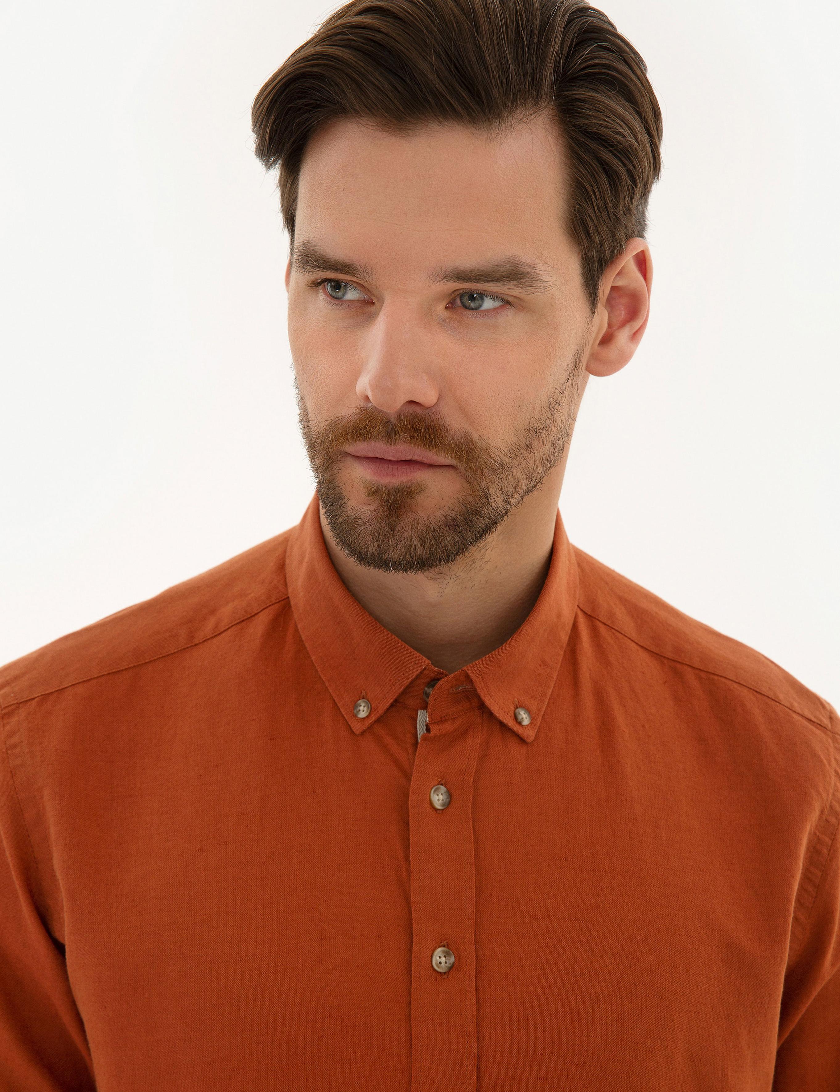 Kiremit Slim Fit Keten Karışımlı Gömlek