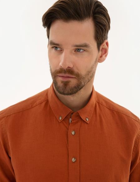 Kiremit Slim Fit Keten Karışımlı Gömlek - 50220171129