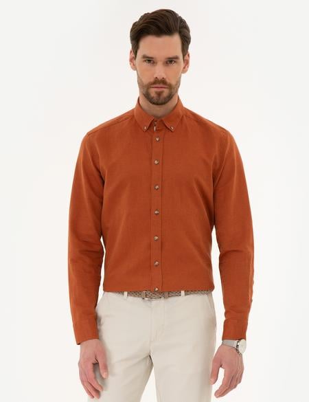 Kiremit Slim Fit Keten Karışımlı Gömlek - 50220171129