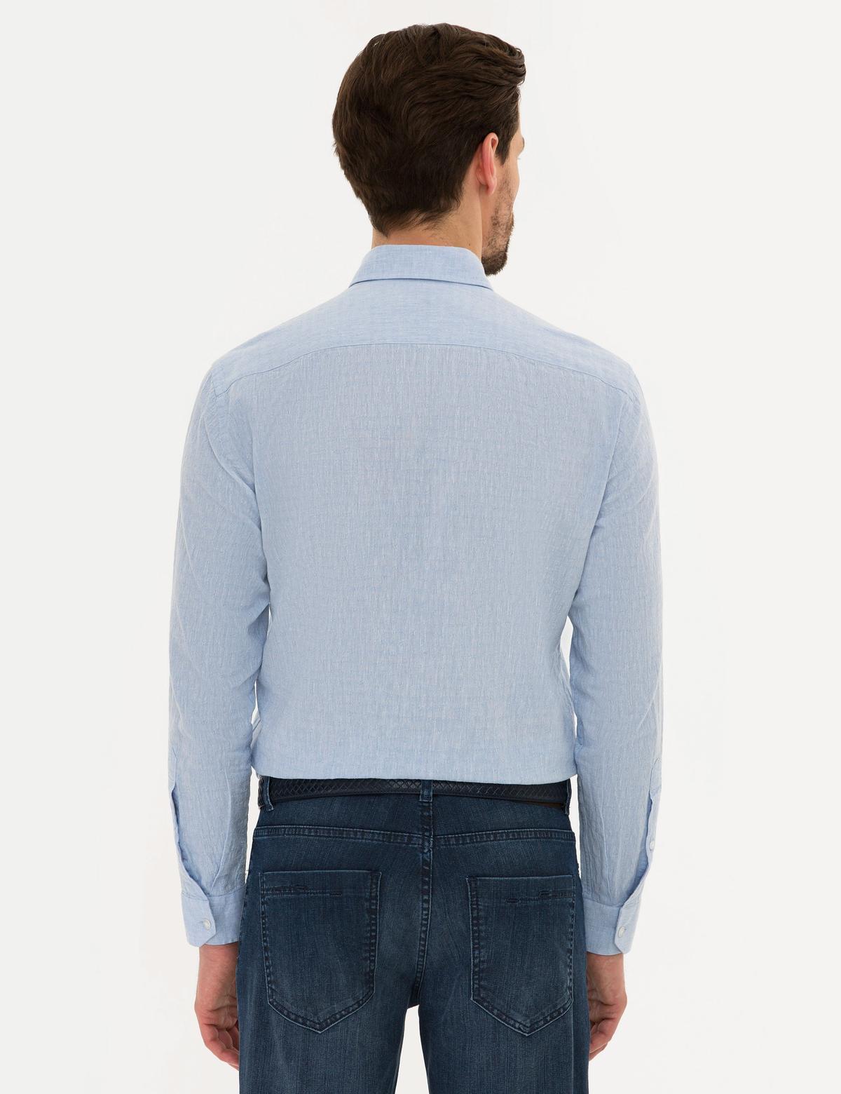 Açık Mavi Slim Fit Keten Karışımlı Gömlek - 50220180010