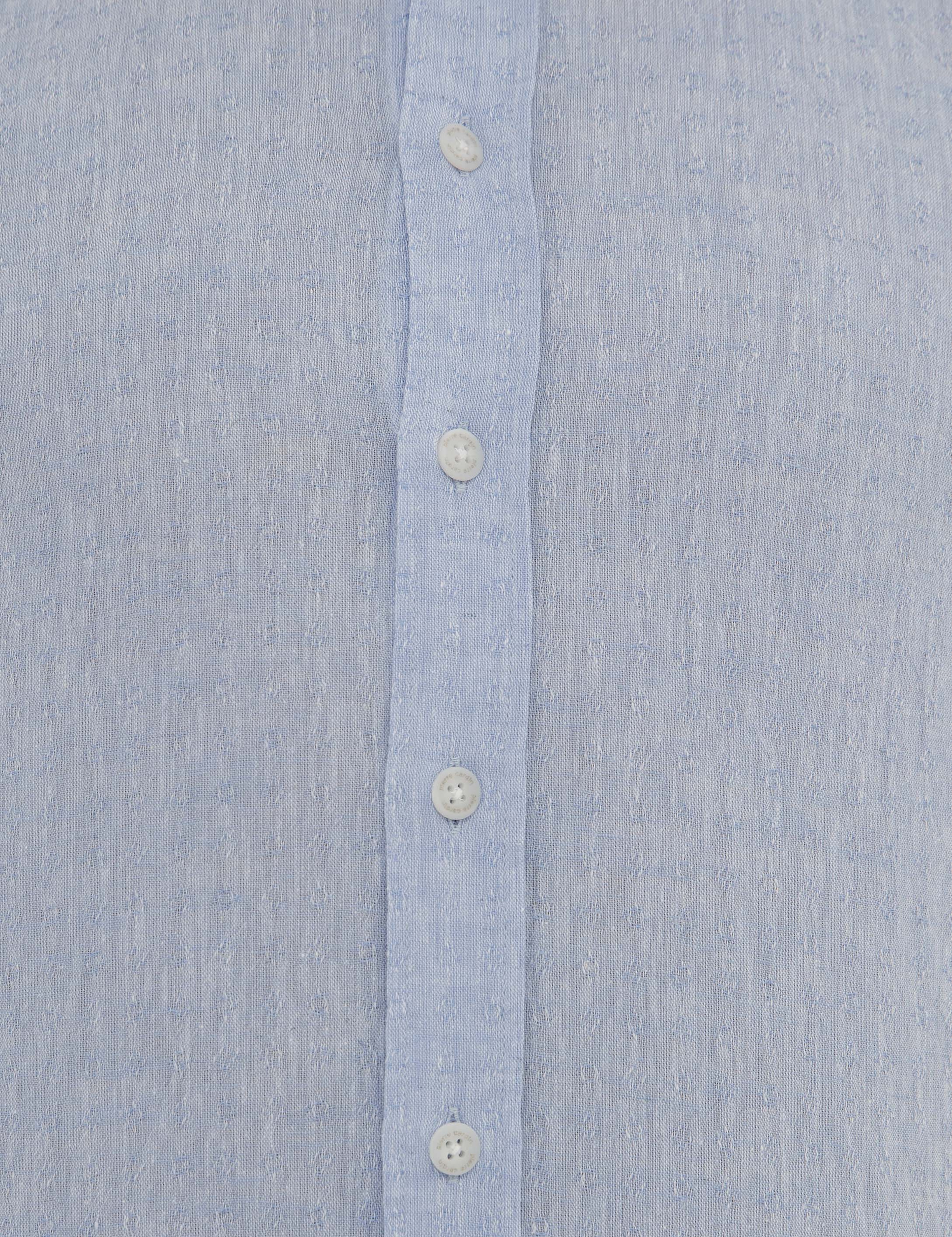 Açık Mavi Slim Fit Keten Karışımlı Gömlek - Image 5