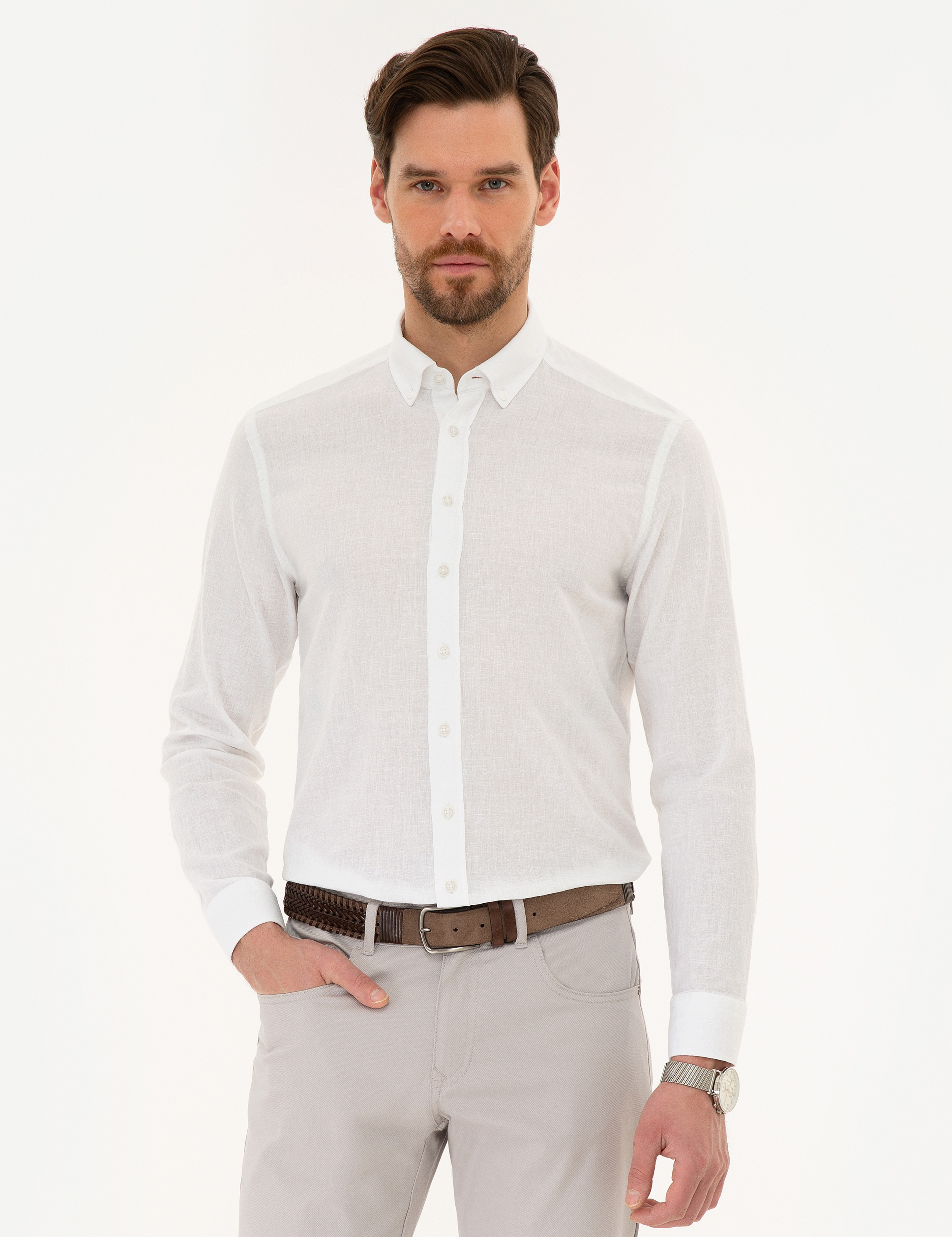 Beyaz Slim Fit Uzun Kollu Gömlek - Image 1