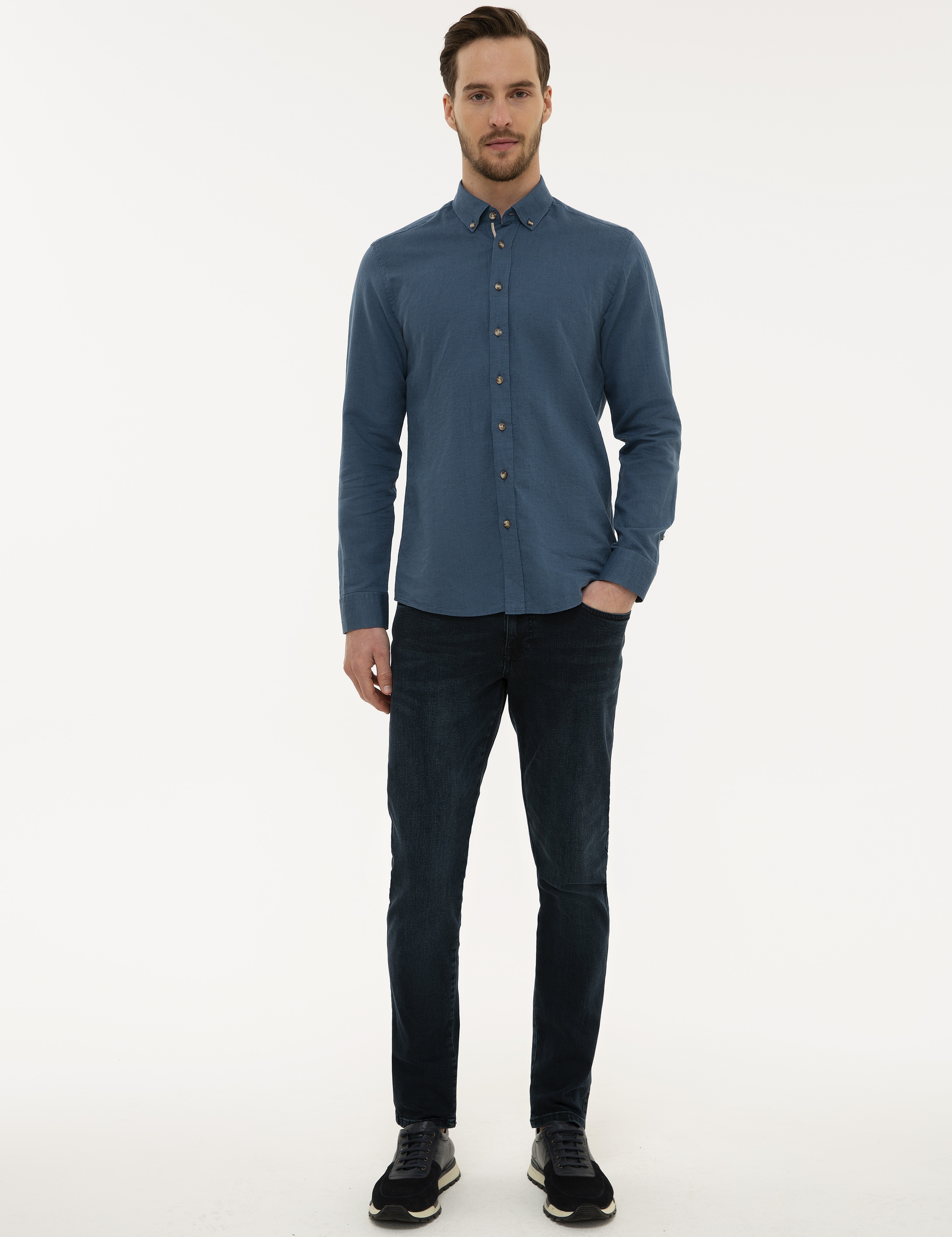 Mavi Slim Fit Gömlek - Image 4