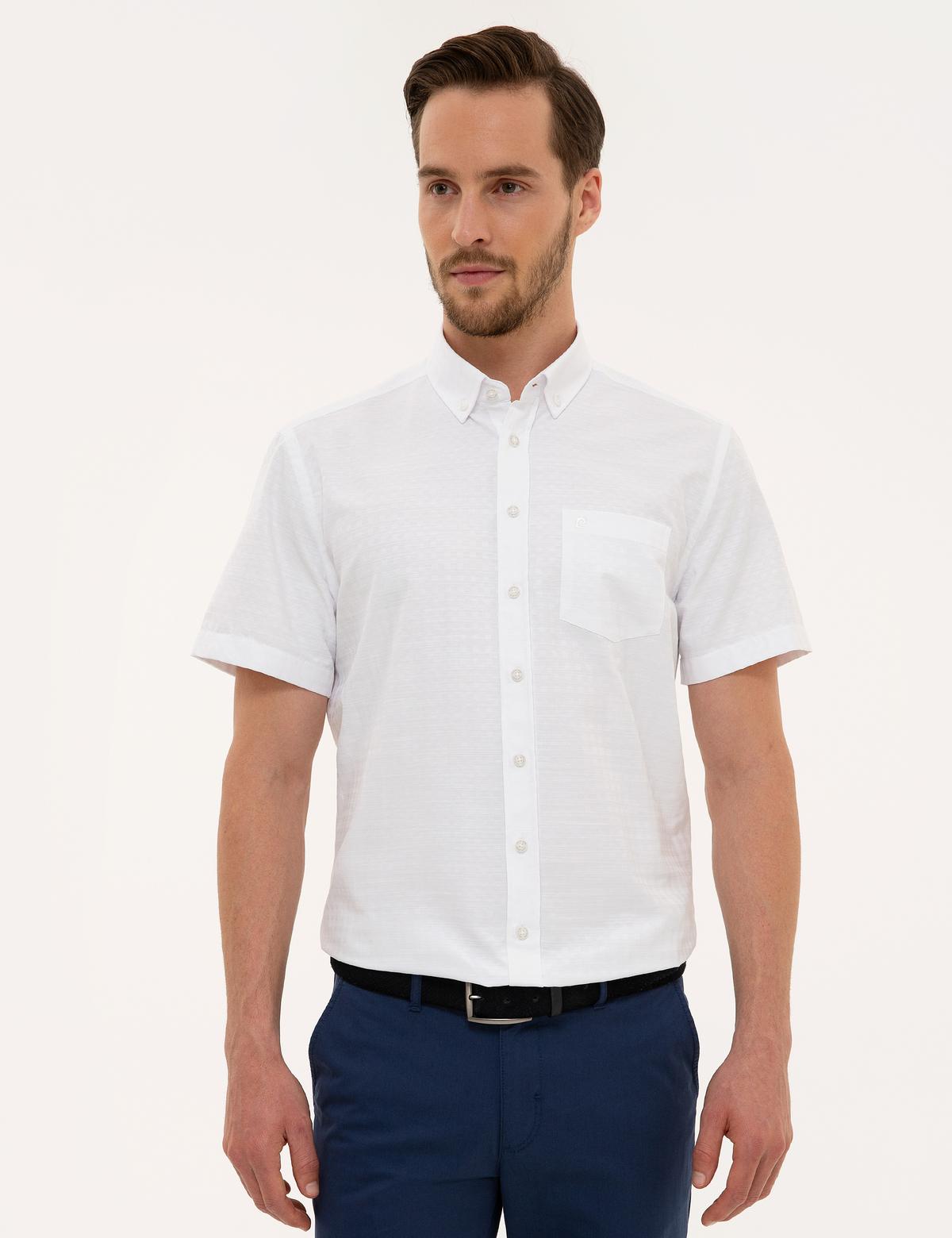 Beyaz Regular Fit Kısa Kollu Gömlek