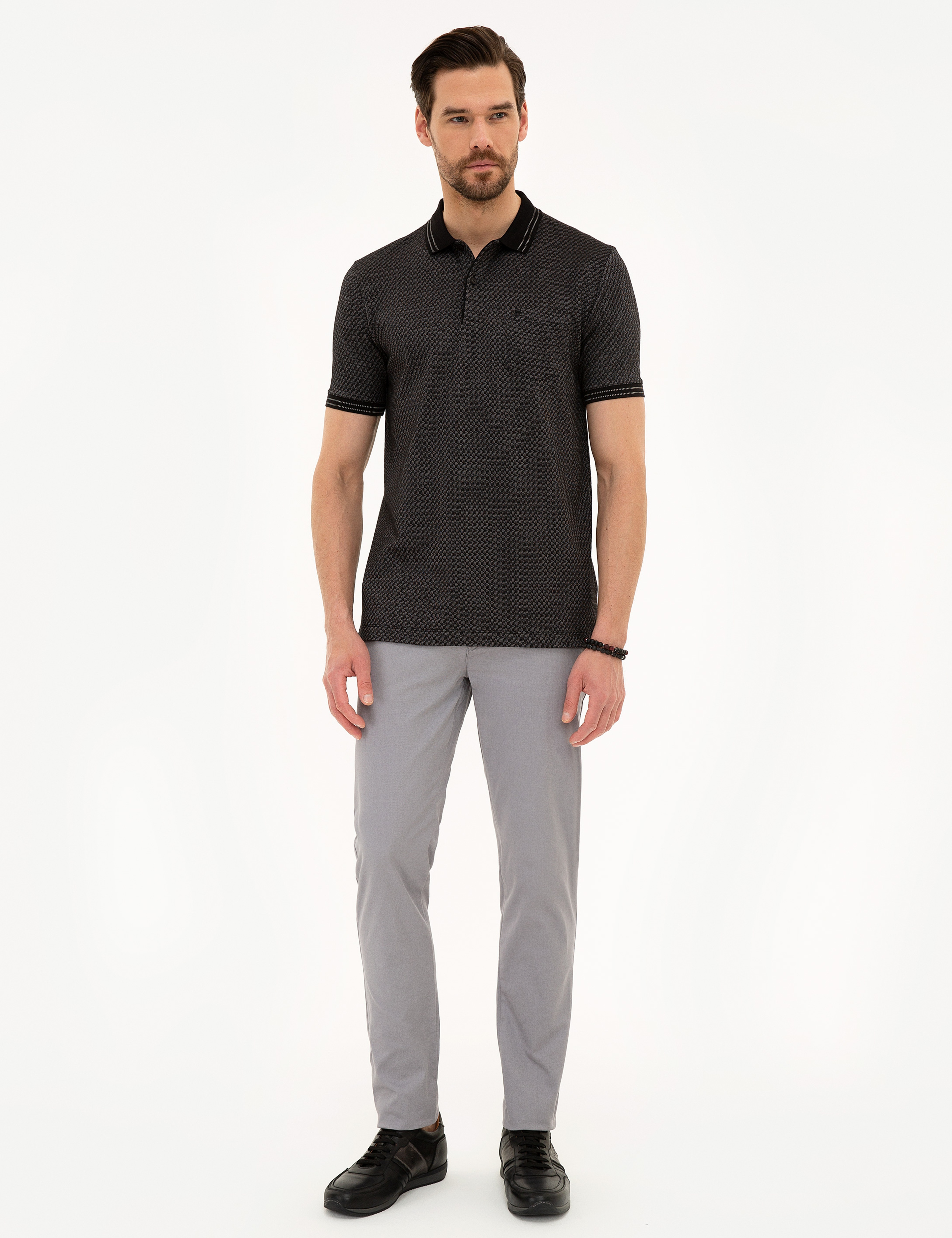 Siyah Regular Fit Polo Yaka Tişört - Image 4