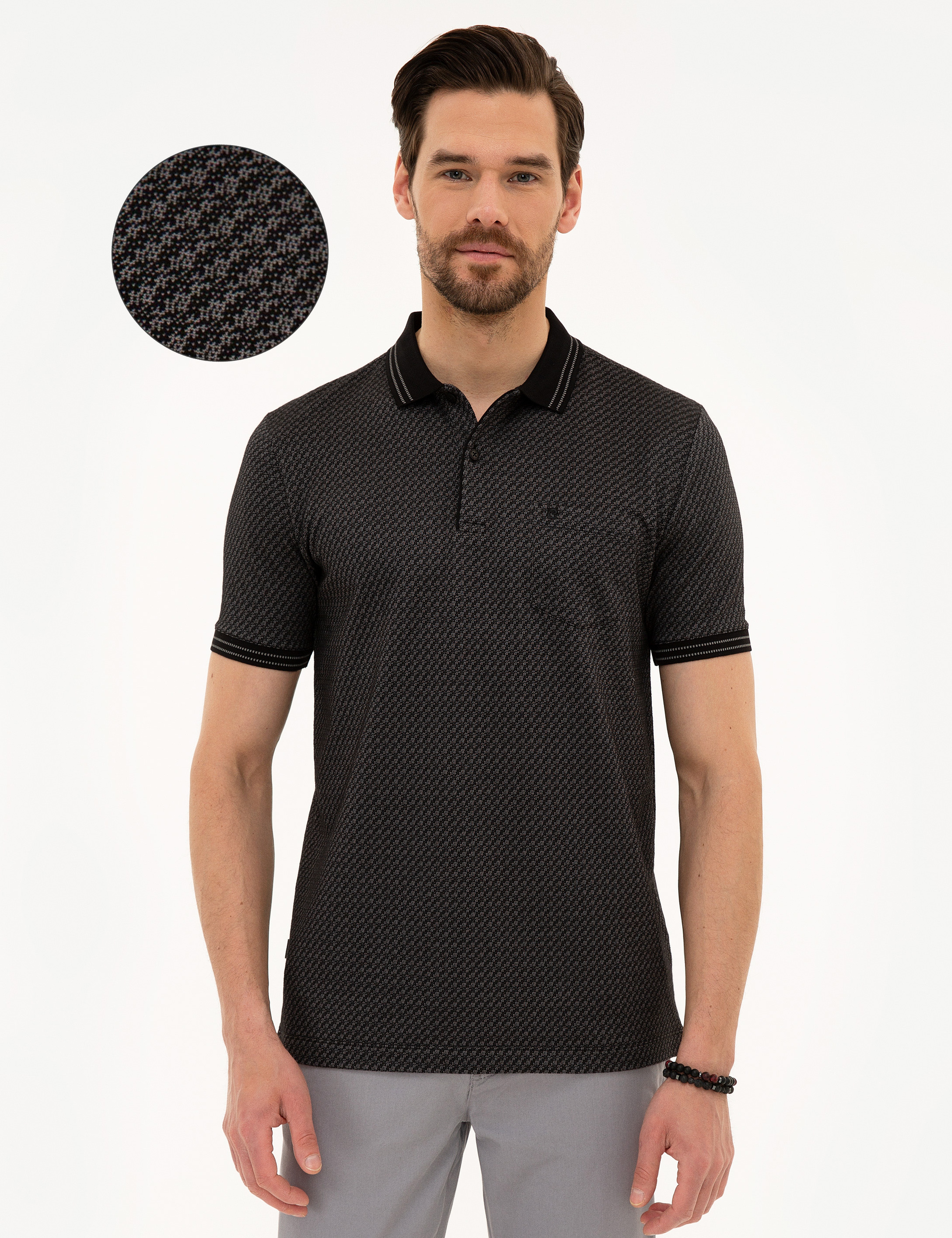 Siyah Regular Fit Polo Yaka Tişört - Image 1